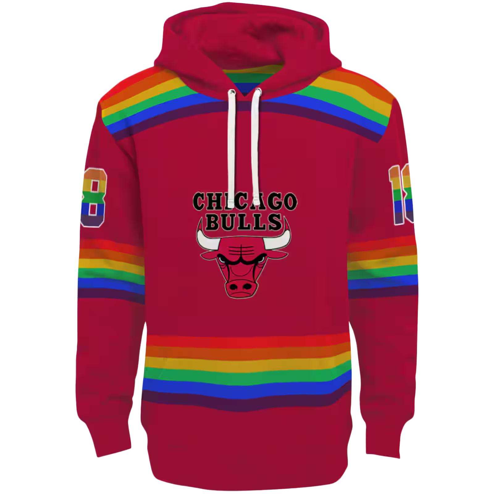 Customized Chicago Bulls Rainbow Stripes Red Hoodie