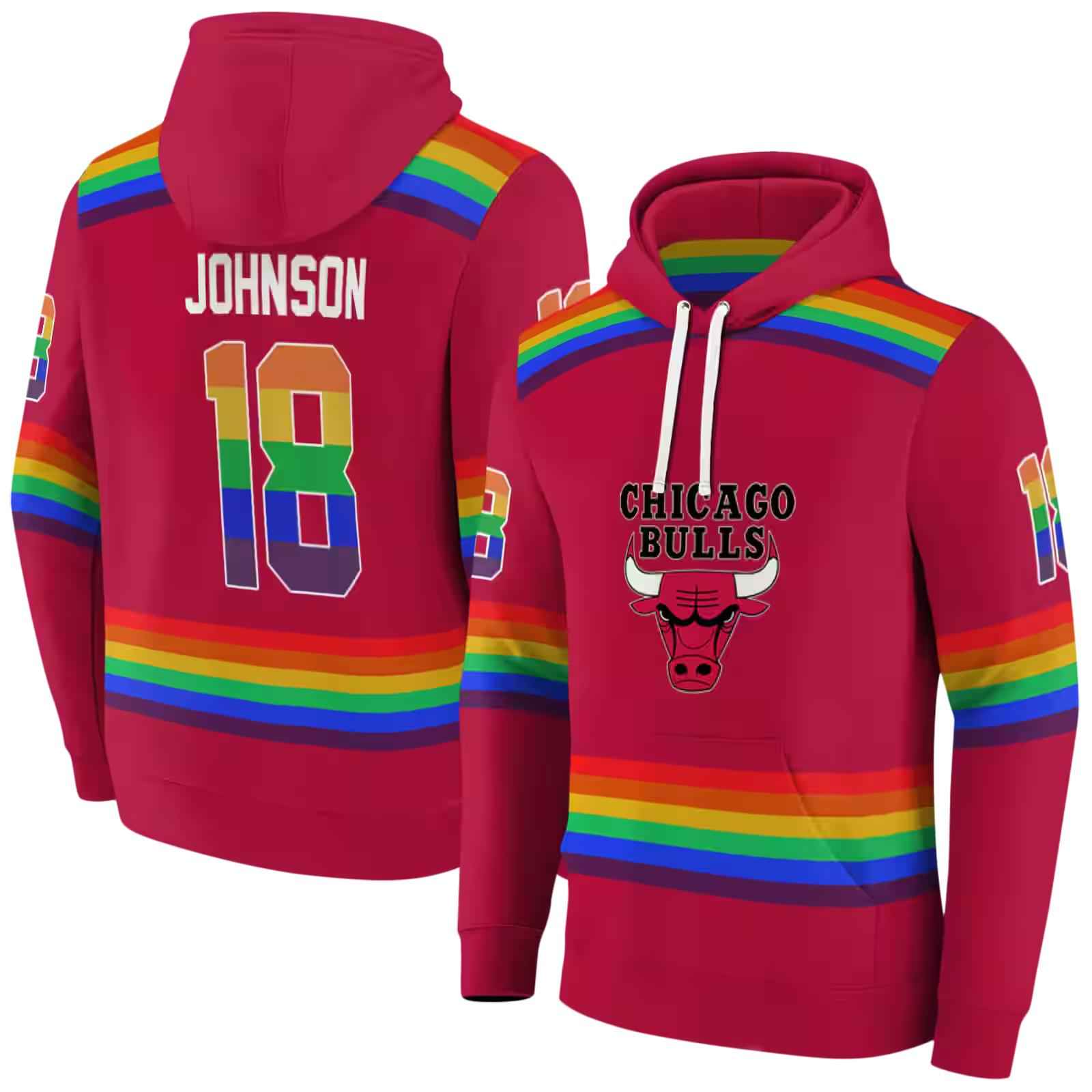 customized chicago bulls rainbow stripes red hoodie fashion forward