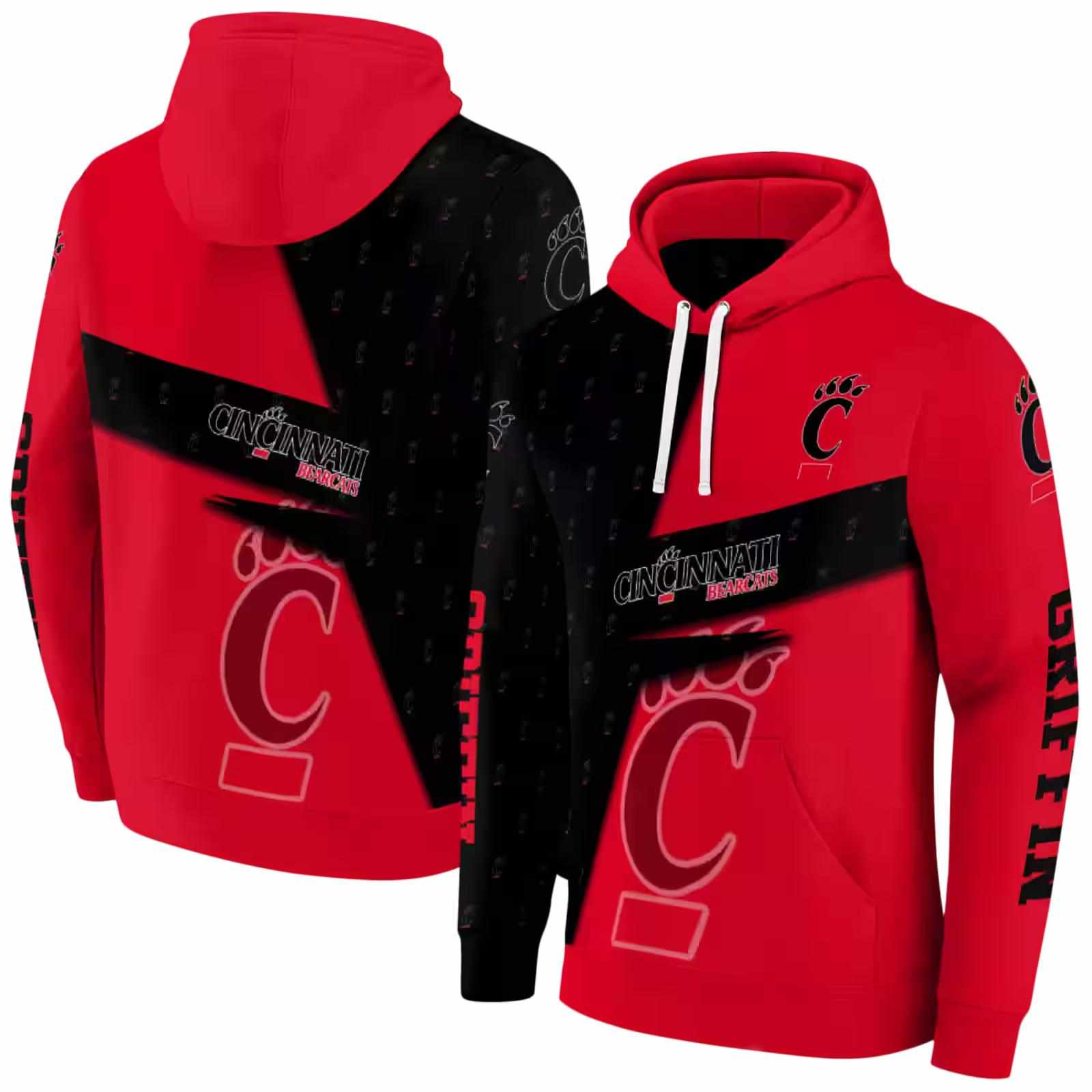 customized cincinnati bearcats abstract shape red hoodie fashion forward