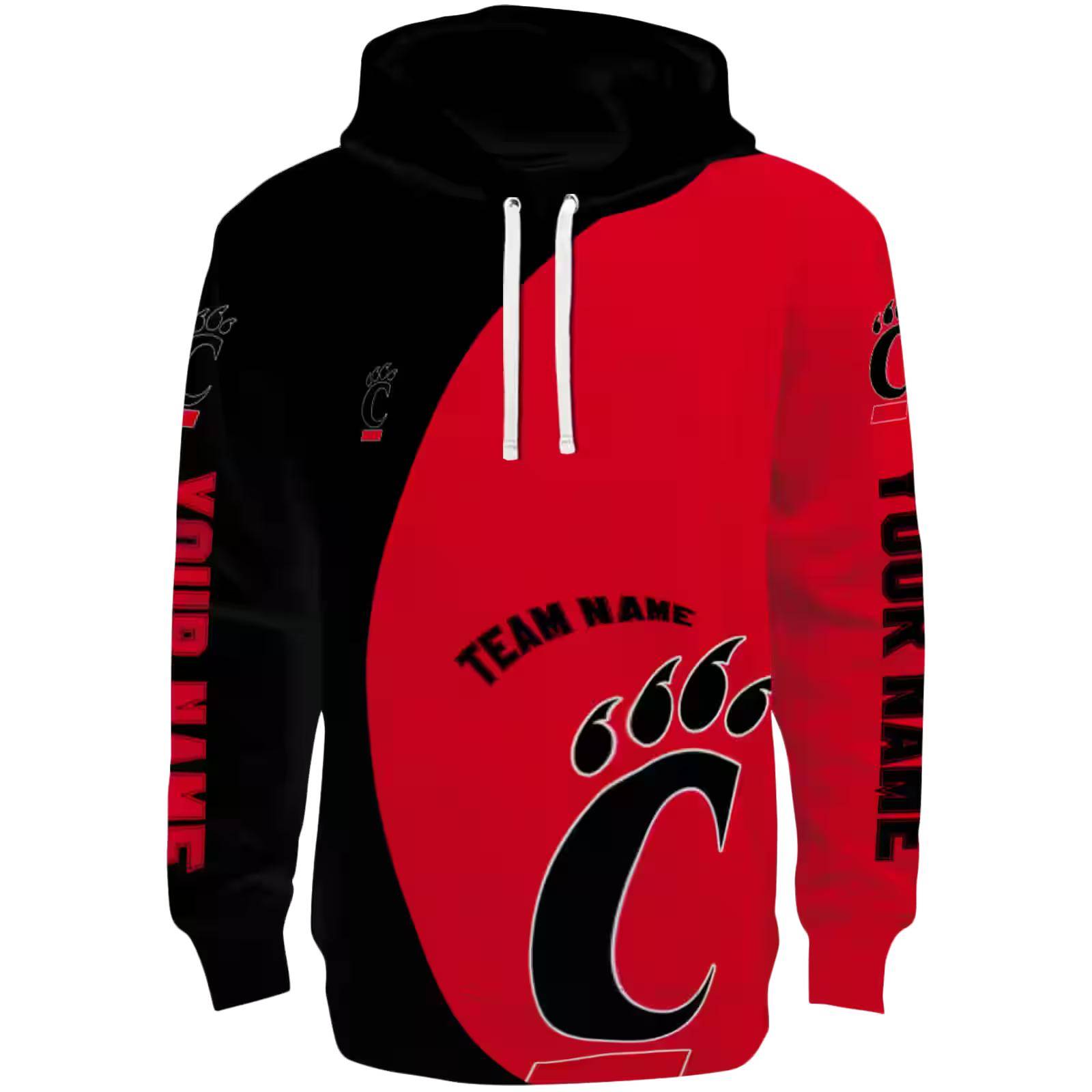 Customized Cincinnati Bearcats Minimalist Design Red Black Hoodie