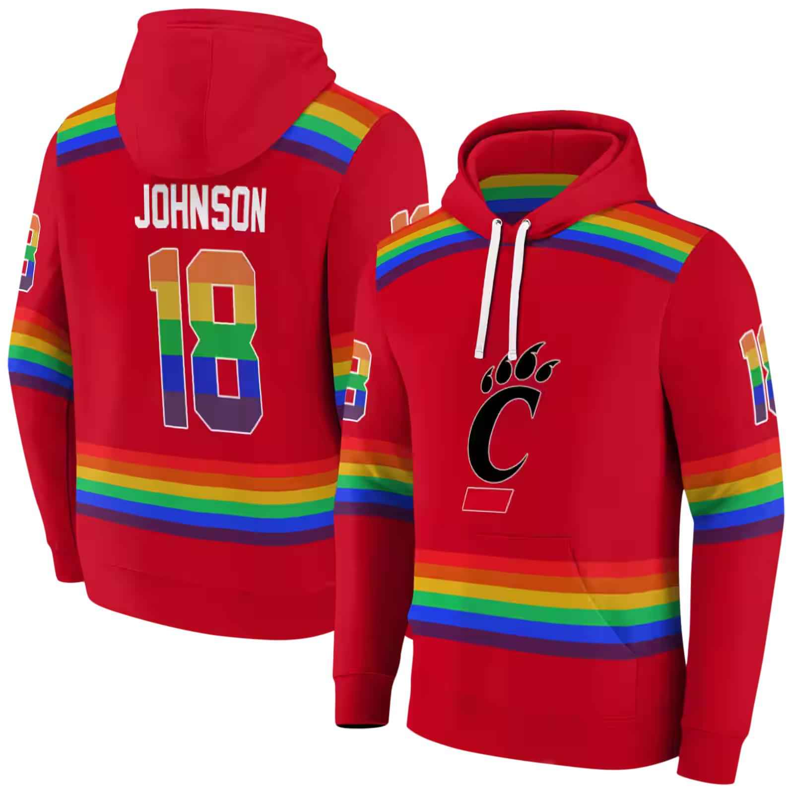 customized cincinnati bearcats rainbow stripes red hoodie fashion forward