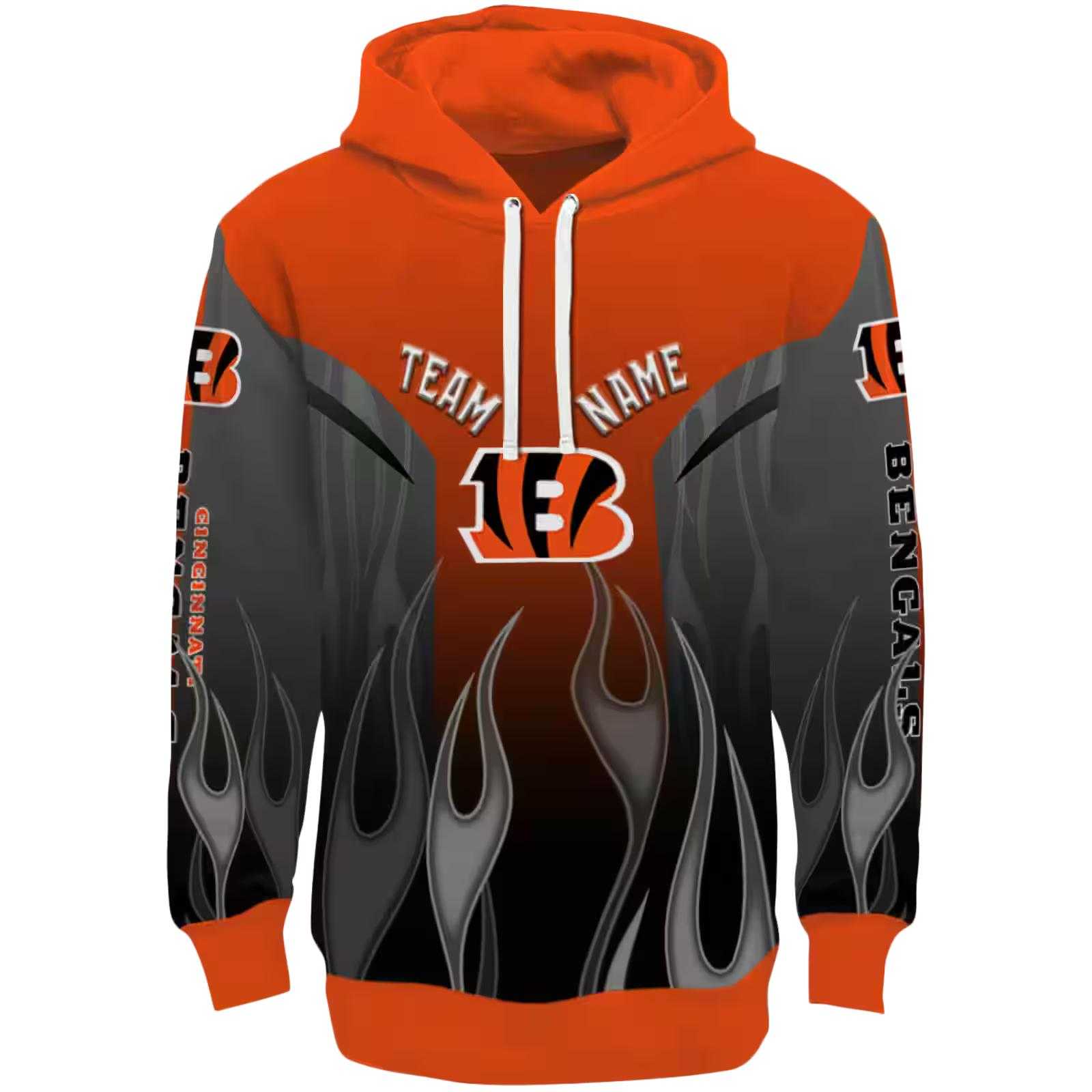 Customized Cincinnati Bengals Flame Design Orange Hoodie