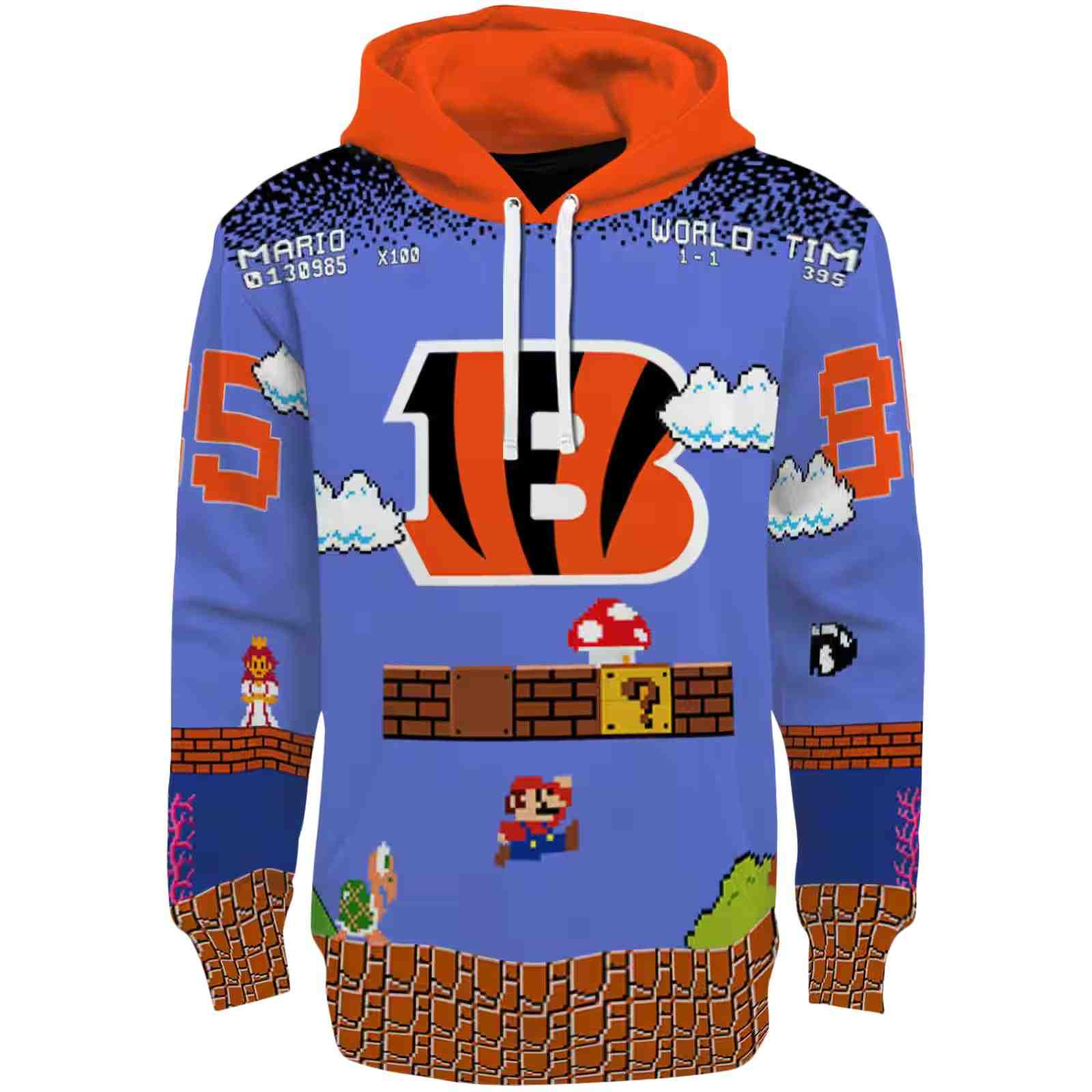 Customized Cincinnati Bengals Mario Blue Black Hoodie