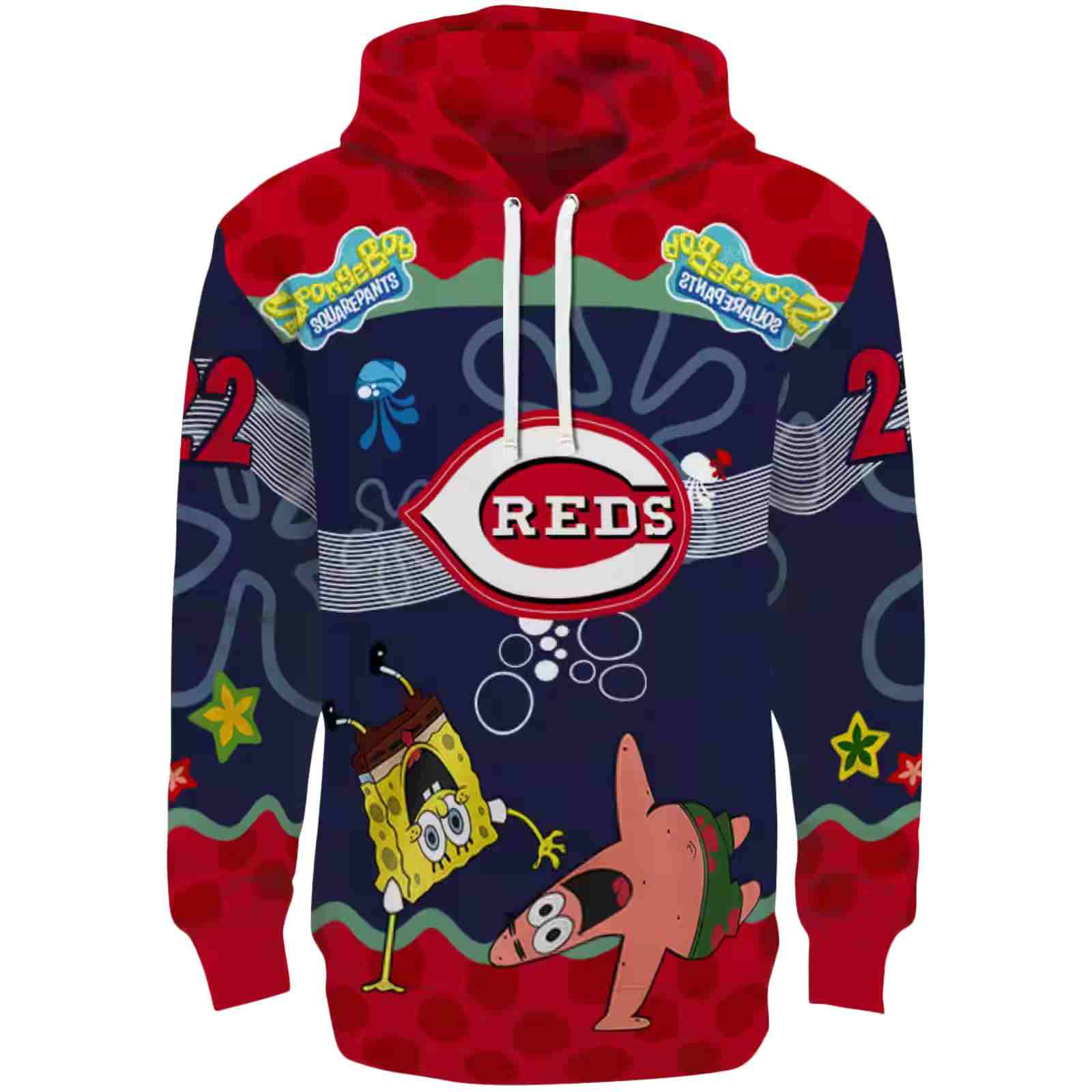 Customized Cincinnati Reds Spongebob Patrick Star Red Navy Hoodie