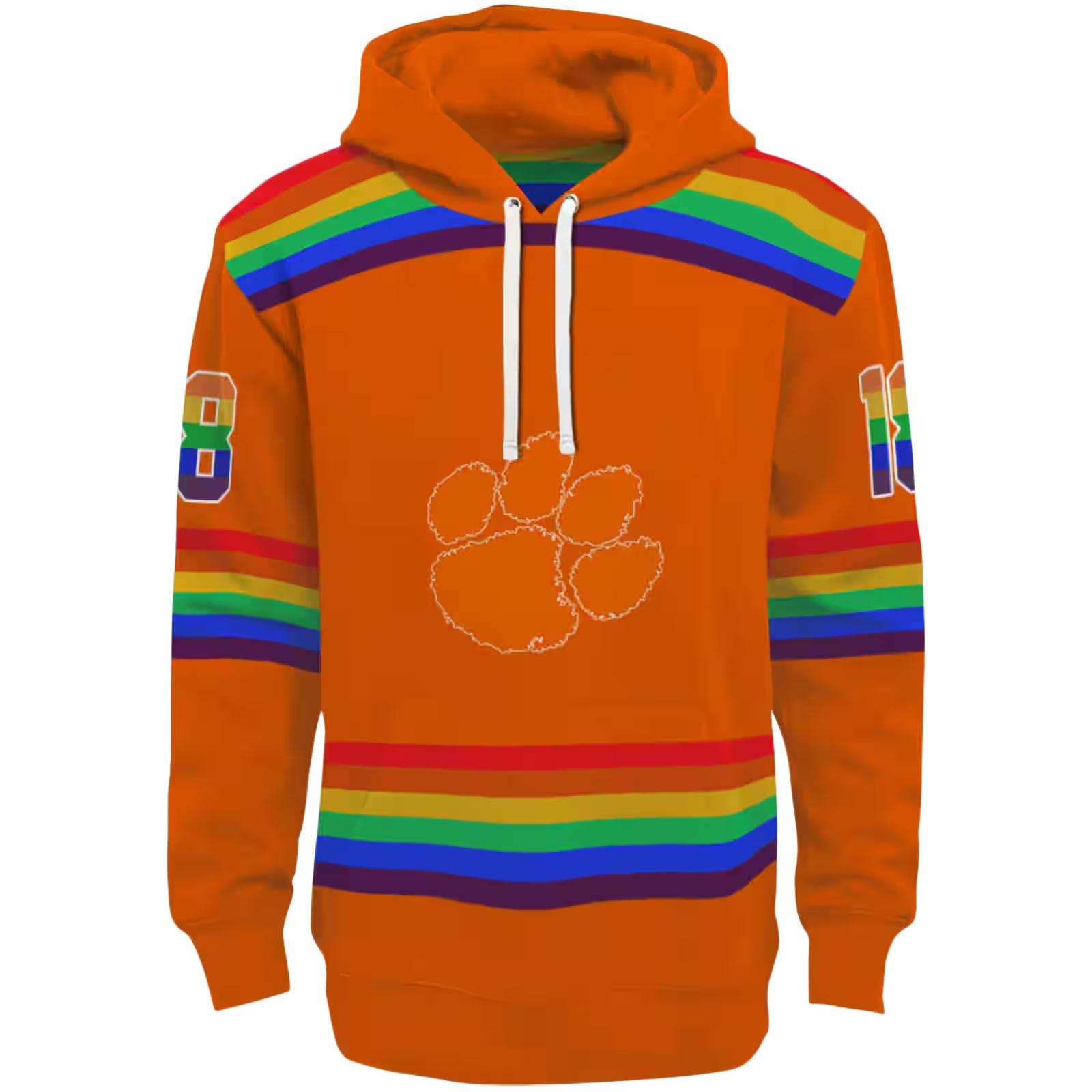 Customized Clemson Tigers Rainbow Stripes Orange Hoodie