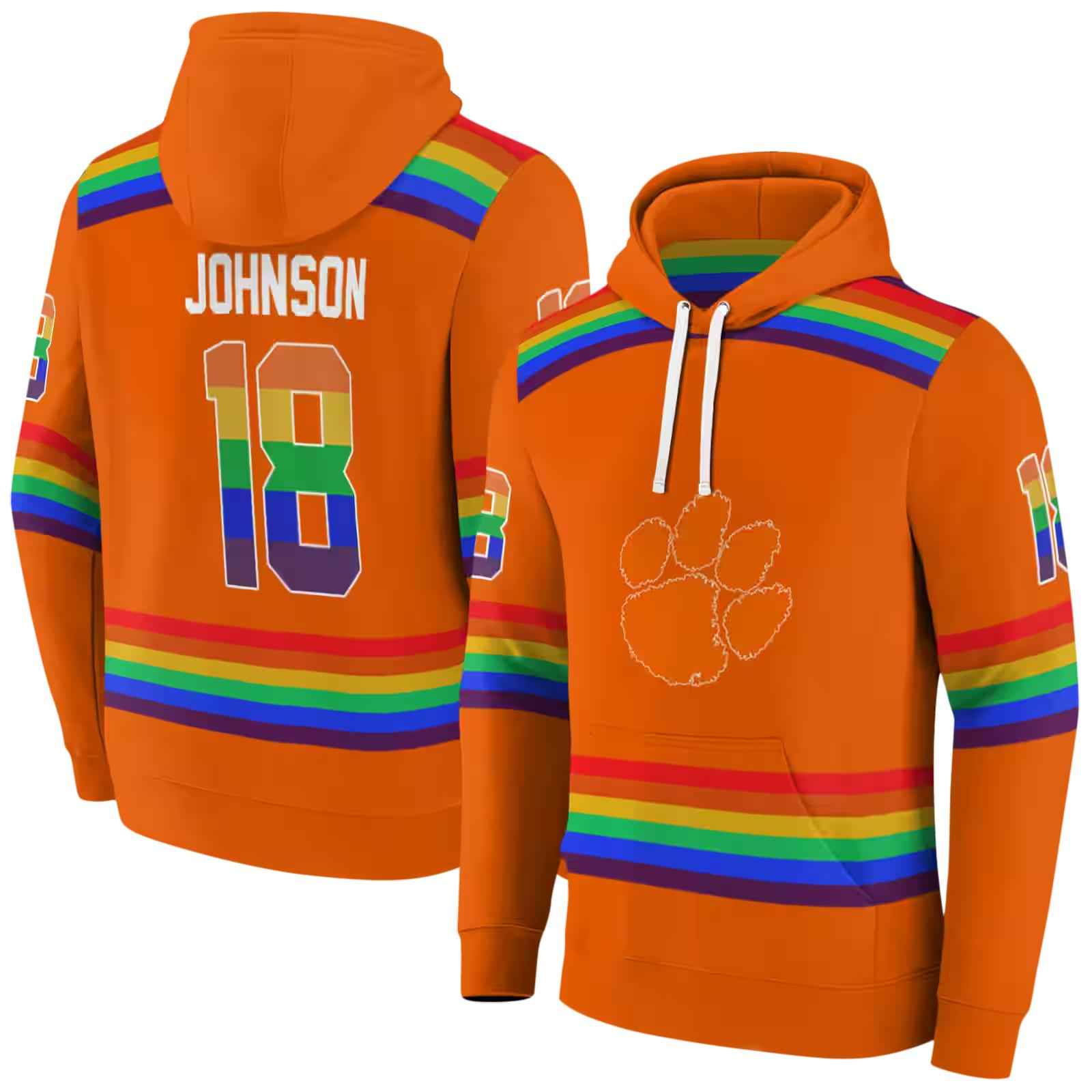 customized clemson tigers rainbow stripes orange hoodie fashion forward