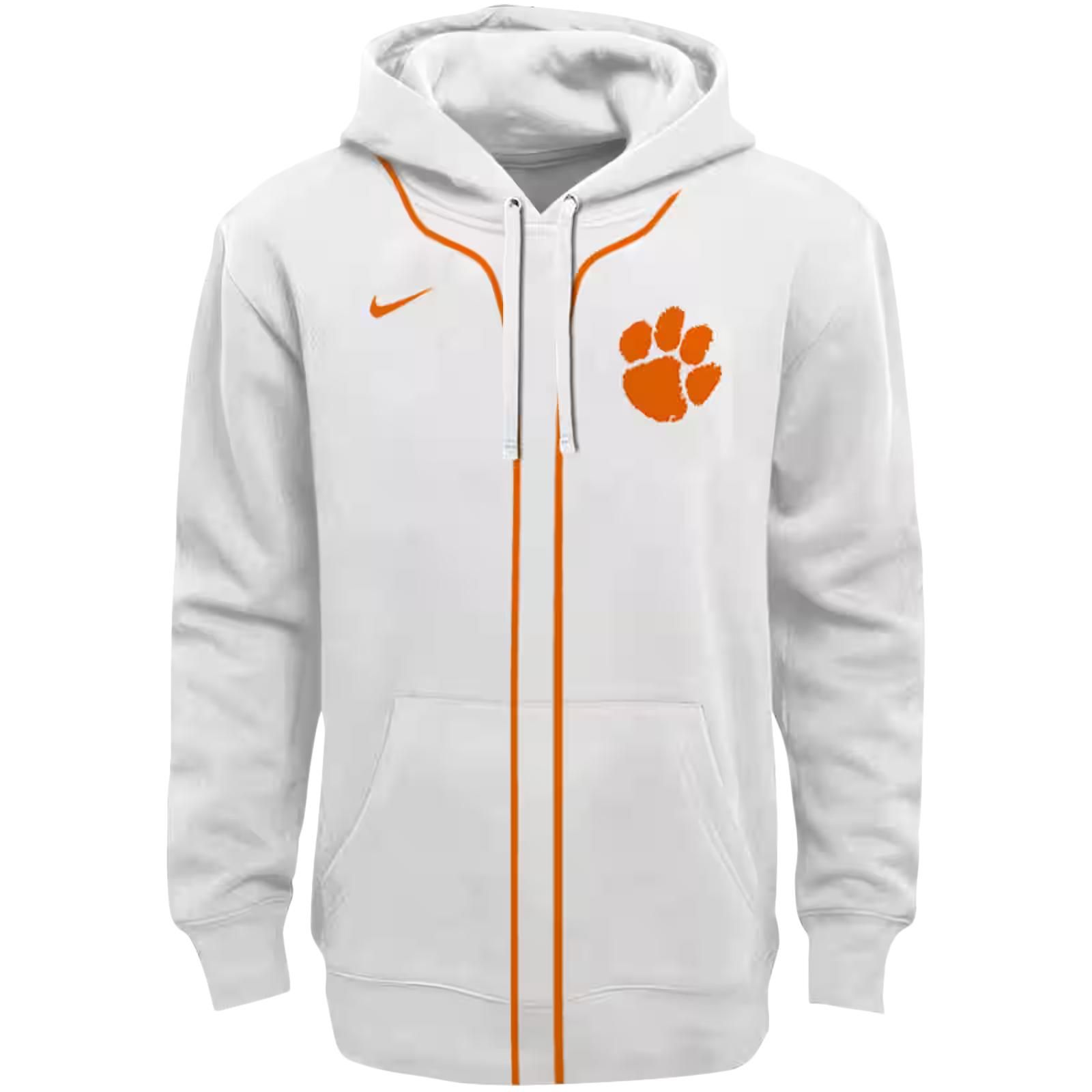 Customized Clemson Tigers Sporty Stripe White Hoodie