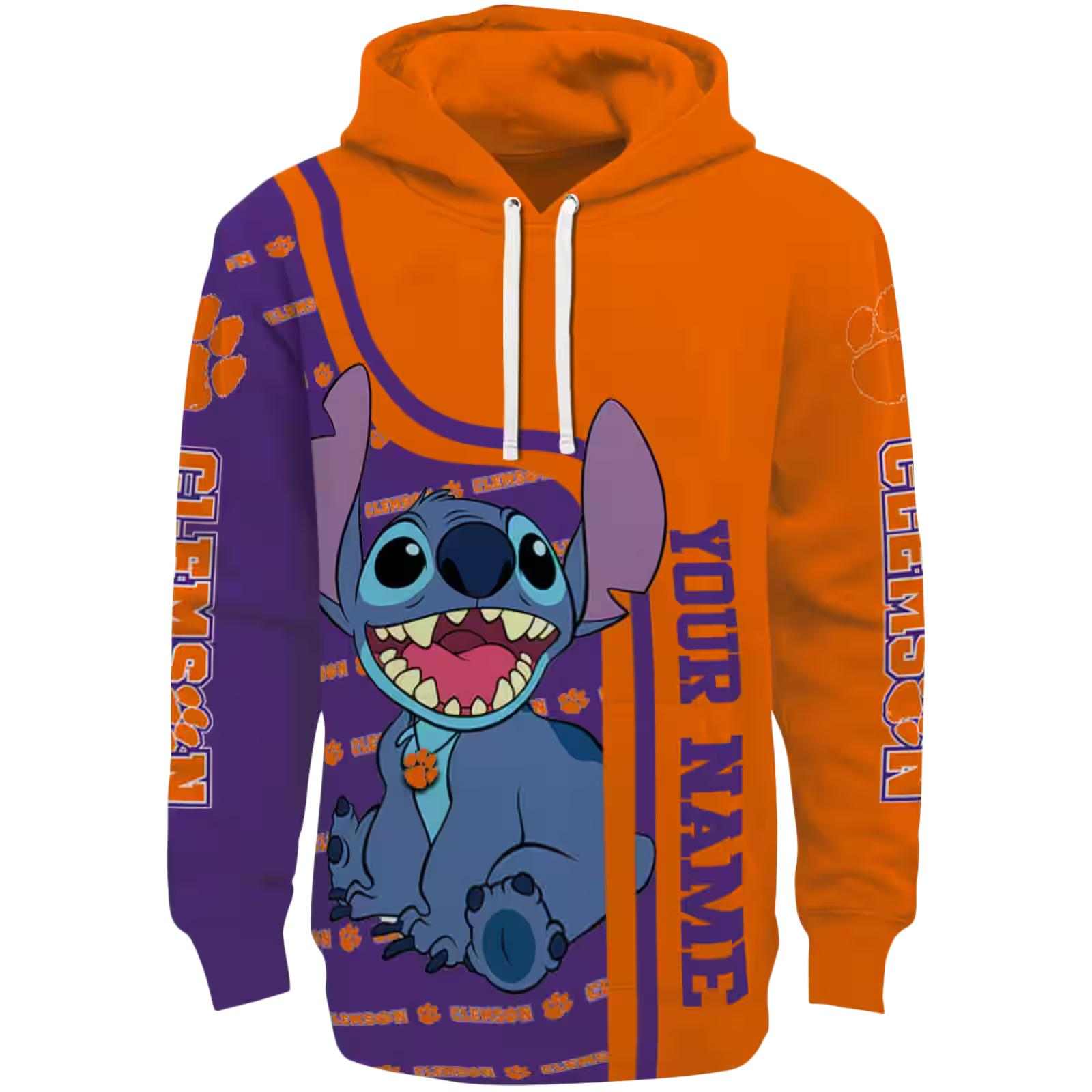 Customized Clemson Tigers Stitch Orange Hoodie