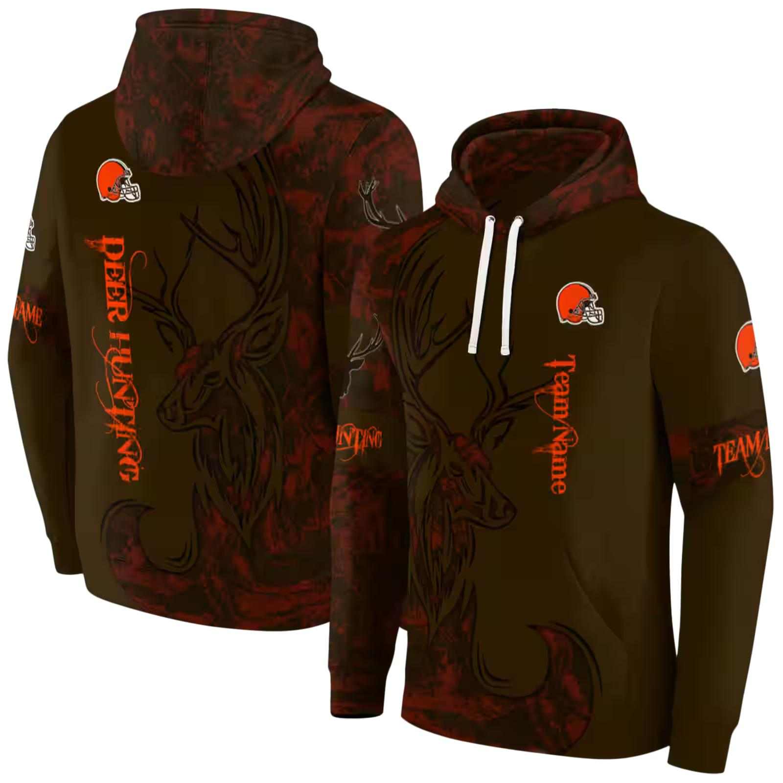 customized cleveland browns deer silhouette brown hoodie fashion forward