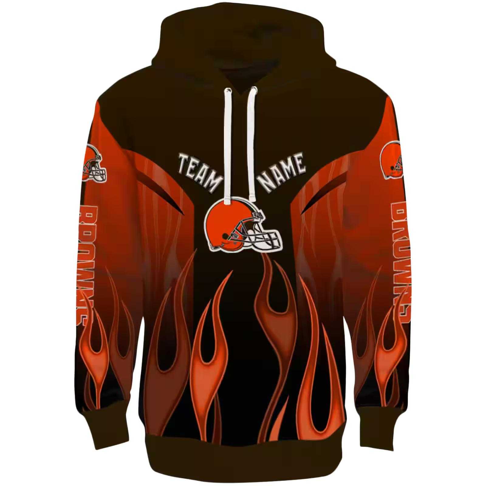 Customized Cleveland Browns Flame Design Brown Hoodie