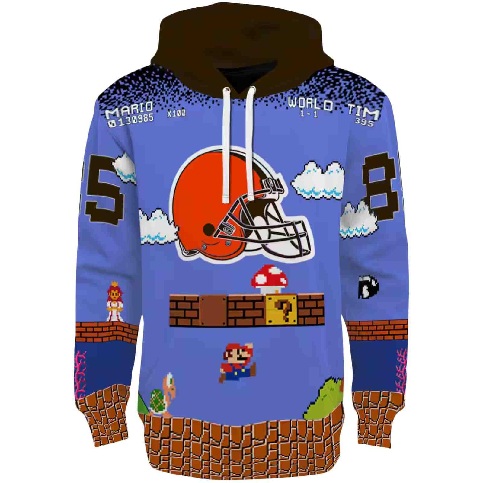 Customized Cleveland Browns Mario Blue Black Hoodie