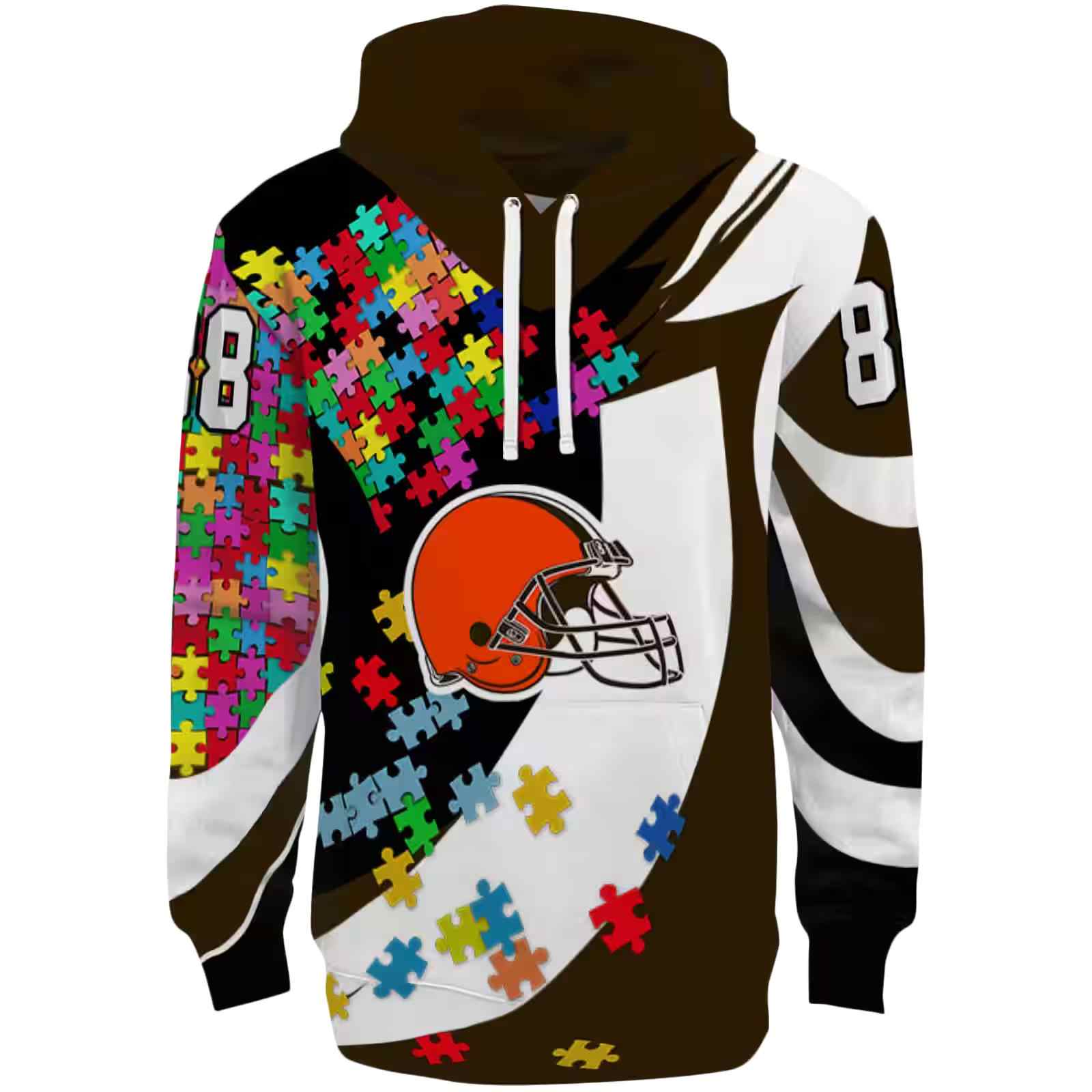 Customized Cleveland Browns Puzzle Pieces Brown Hoodie