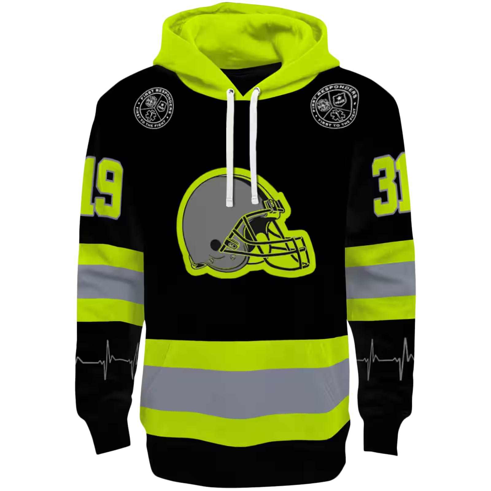 Customized Cleveland Browns Safety Motif Black Neon Green Hoodie