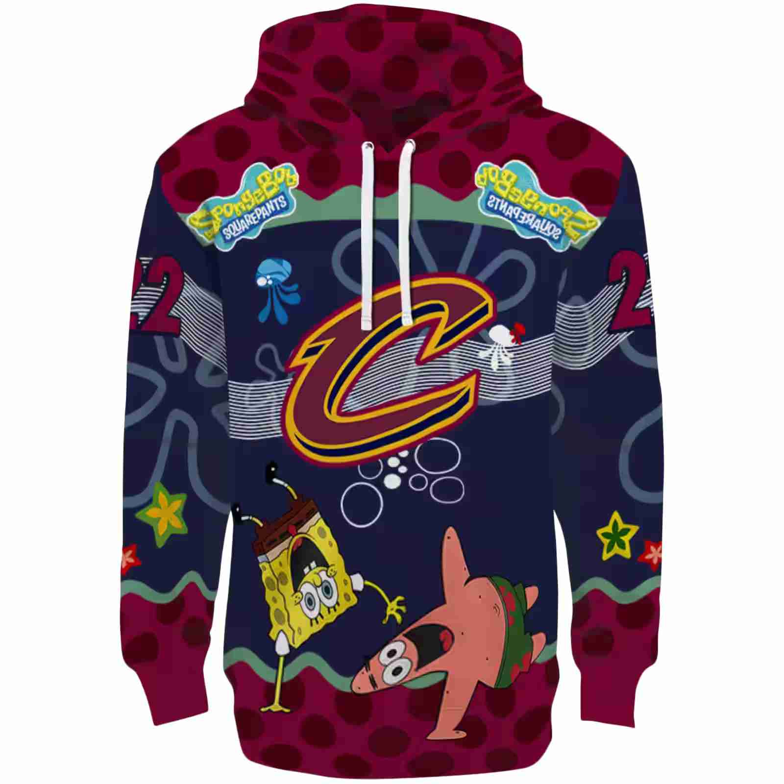 Customized Cleveland Cavaliers Spongebob Patrick Star Wine Navy Hoodie