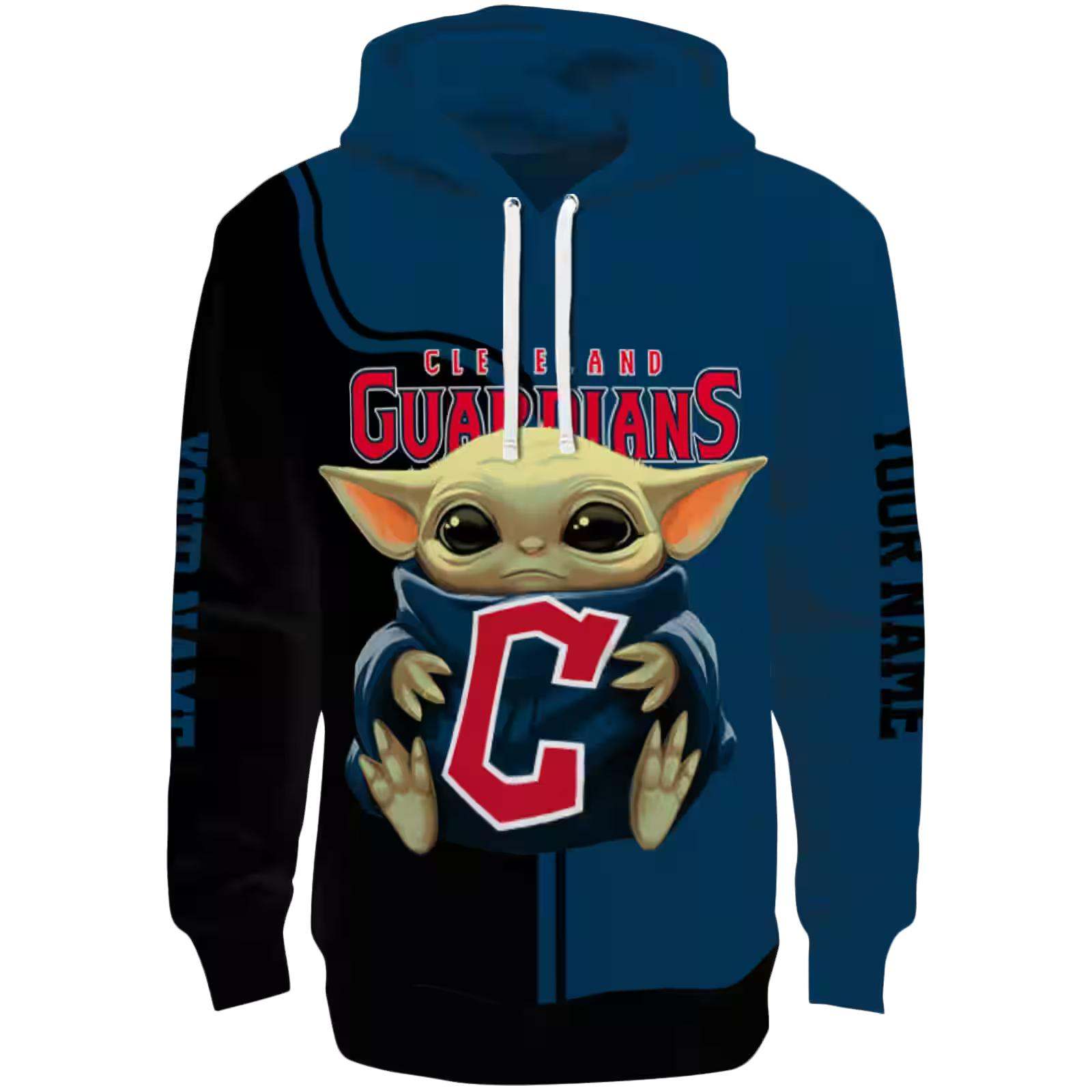 Customized Cleveland Guardians Baby Yoda Navy Blue Black Hoodie