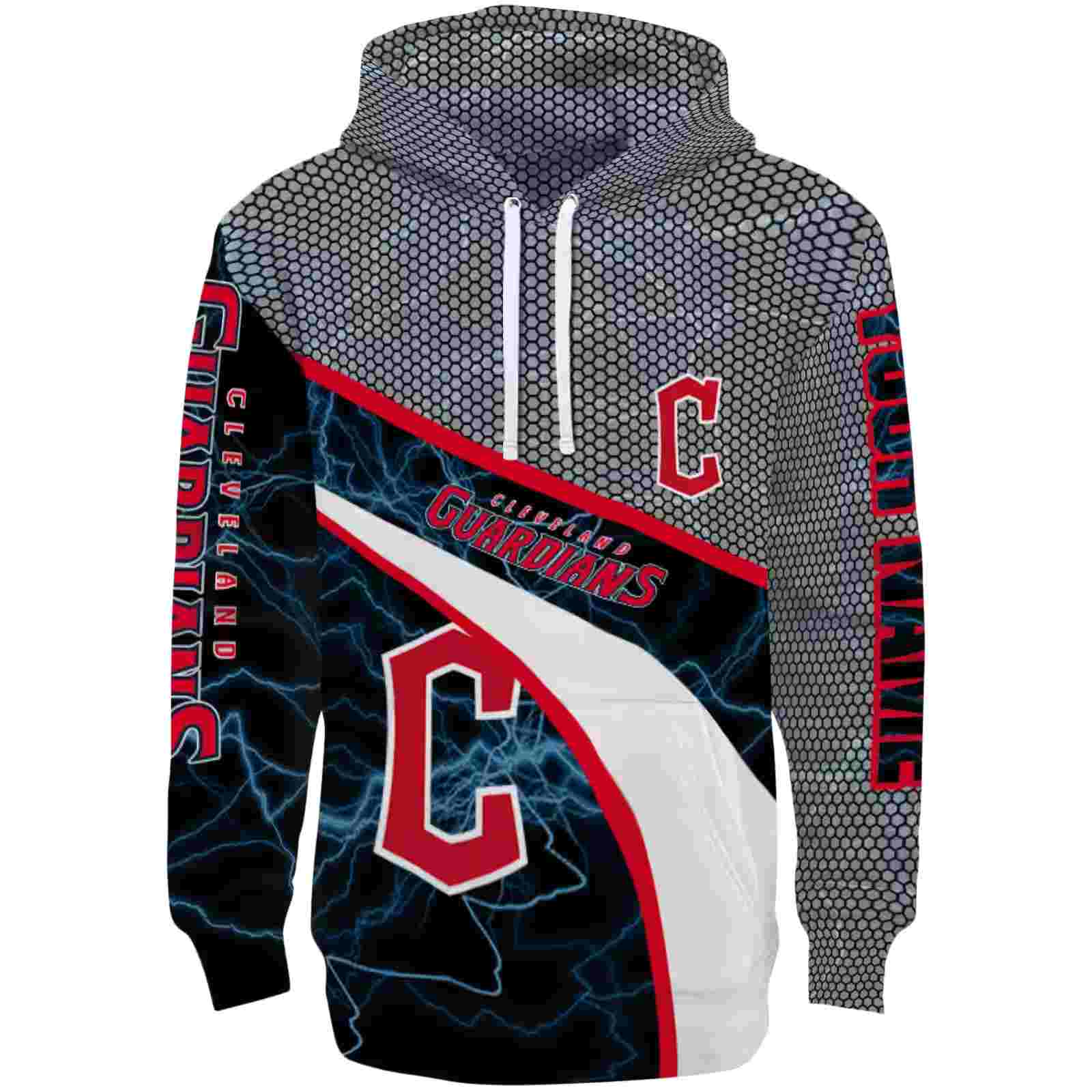 Customized Cleveland Guardians Hexagonal Mesh Navy Blue Black Gray Hoodie