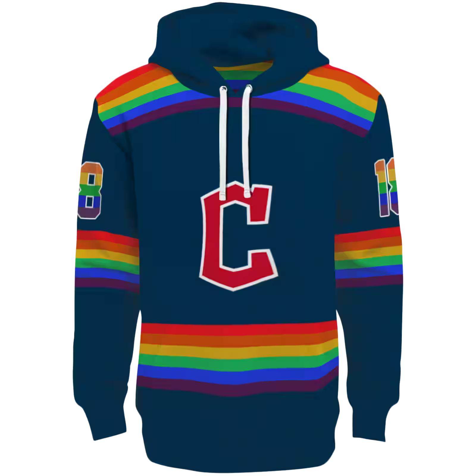 Customized Cleveland Guardians Rainbow Stripes Navy Blue Hoodie