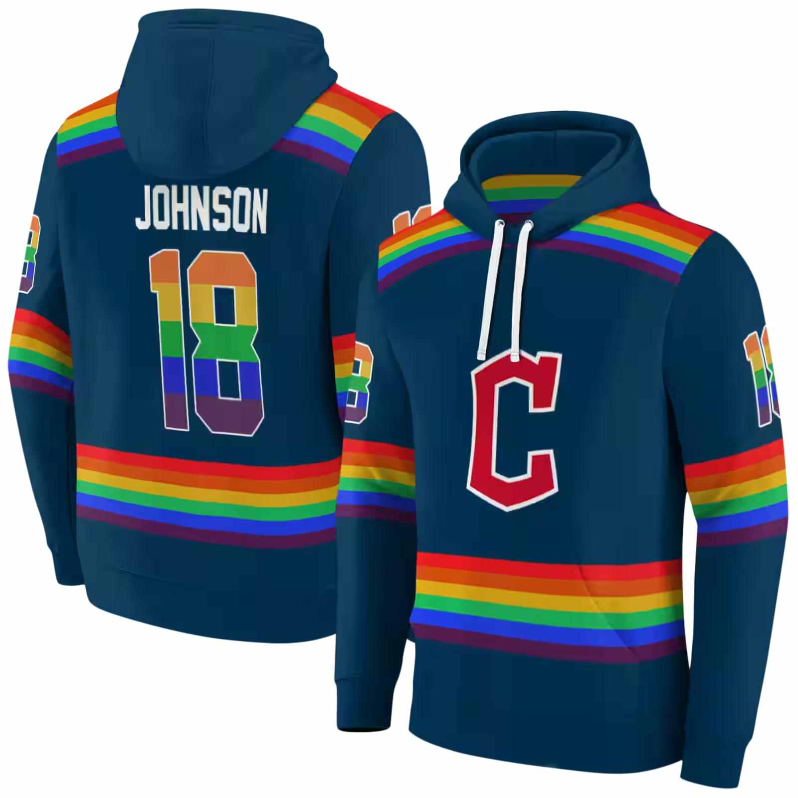 customized cleveland guardians rainbow stripes navy blue hoodie fashion forward