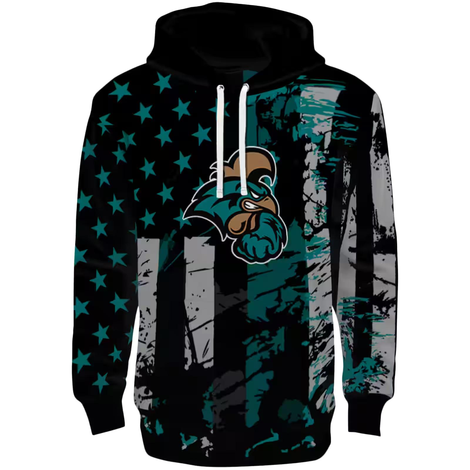Customized Coastal Carolina Chanticleers Distressed Flag Green Black Hoodie