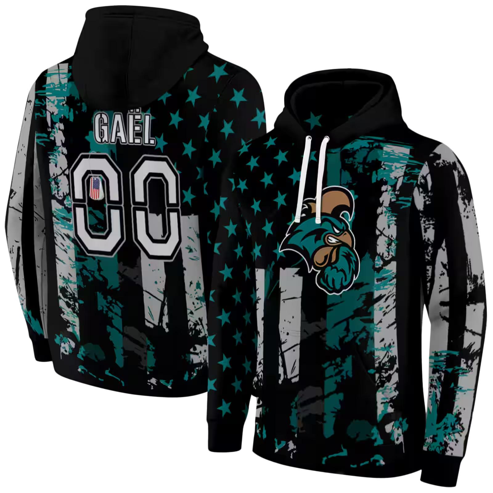 customized coastal carolina chanticleers distressed flag green black hoodie fashion forward