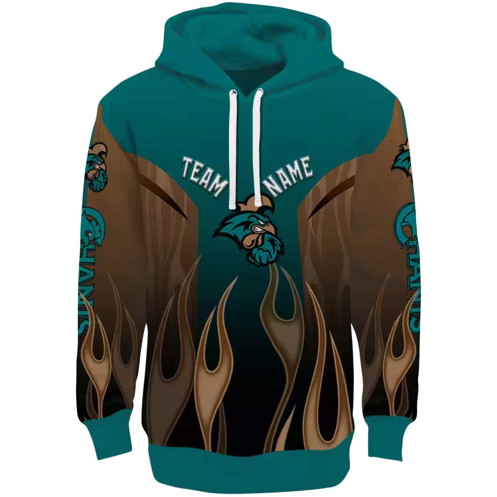 Customized Coastal Carolina Chanticleers Flame Design Green Hoodie