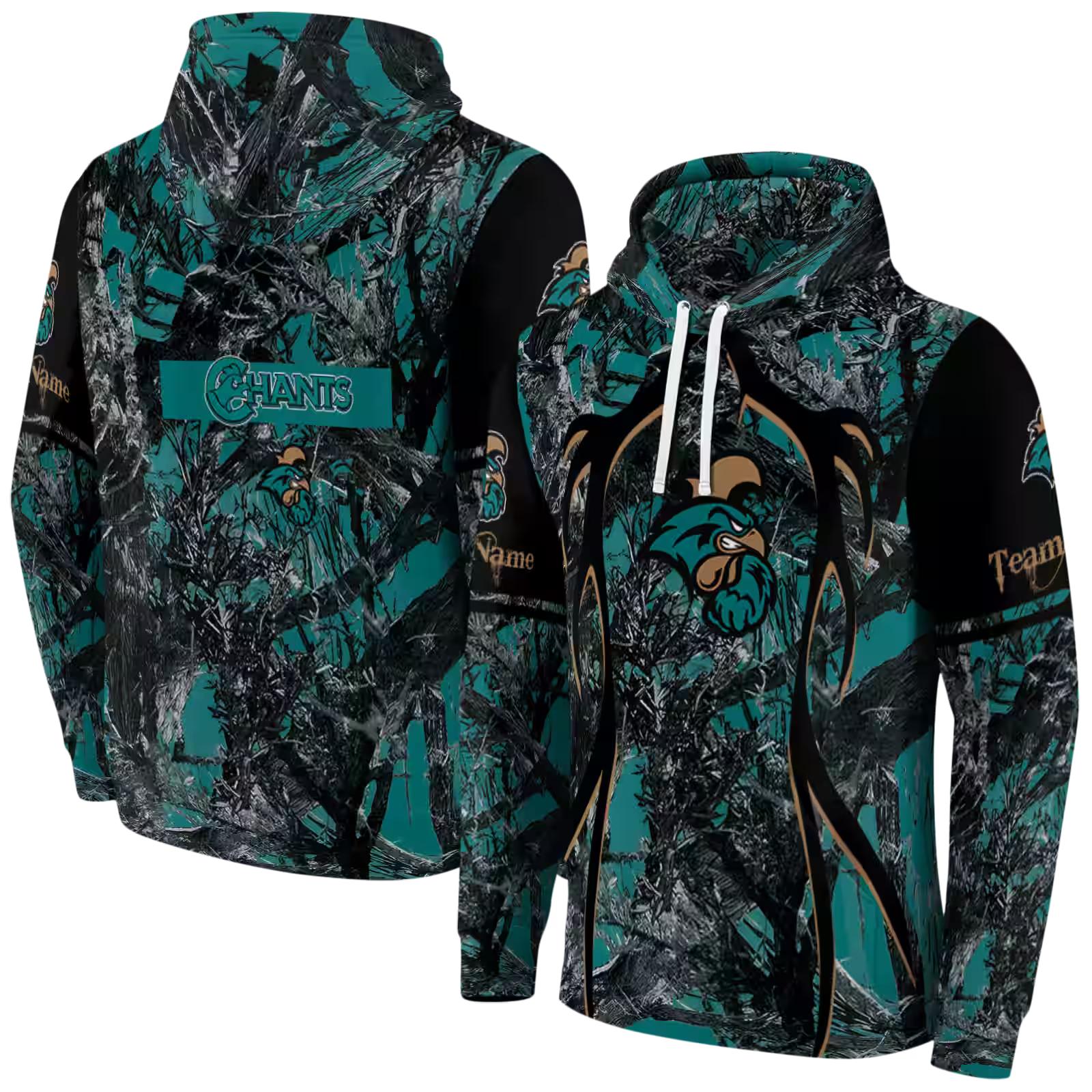 customized coastal carolina chanticleers hunting theme green black hoodie fashion forward