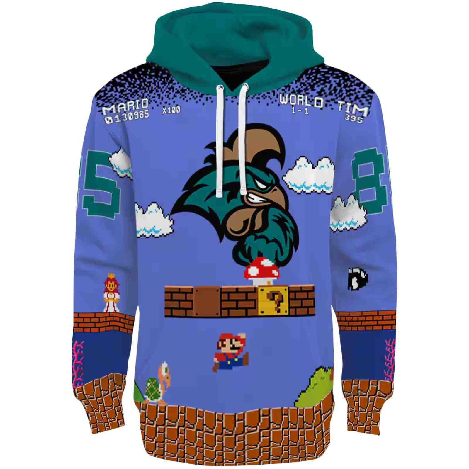 Customized Coastal Carolina Chanticleers Mario Blue Black Hoodie