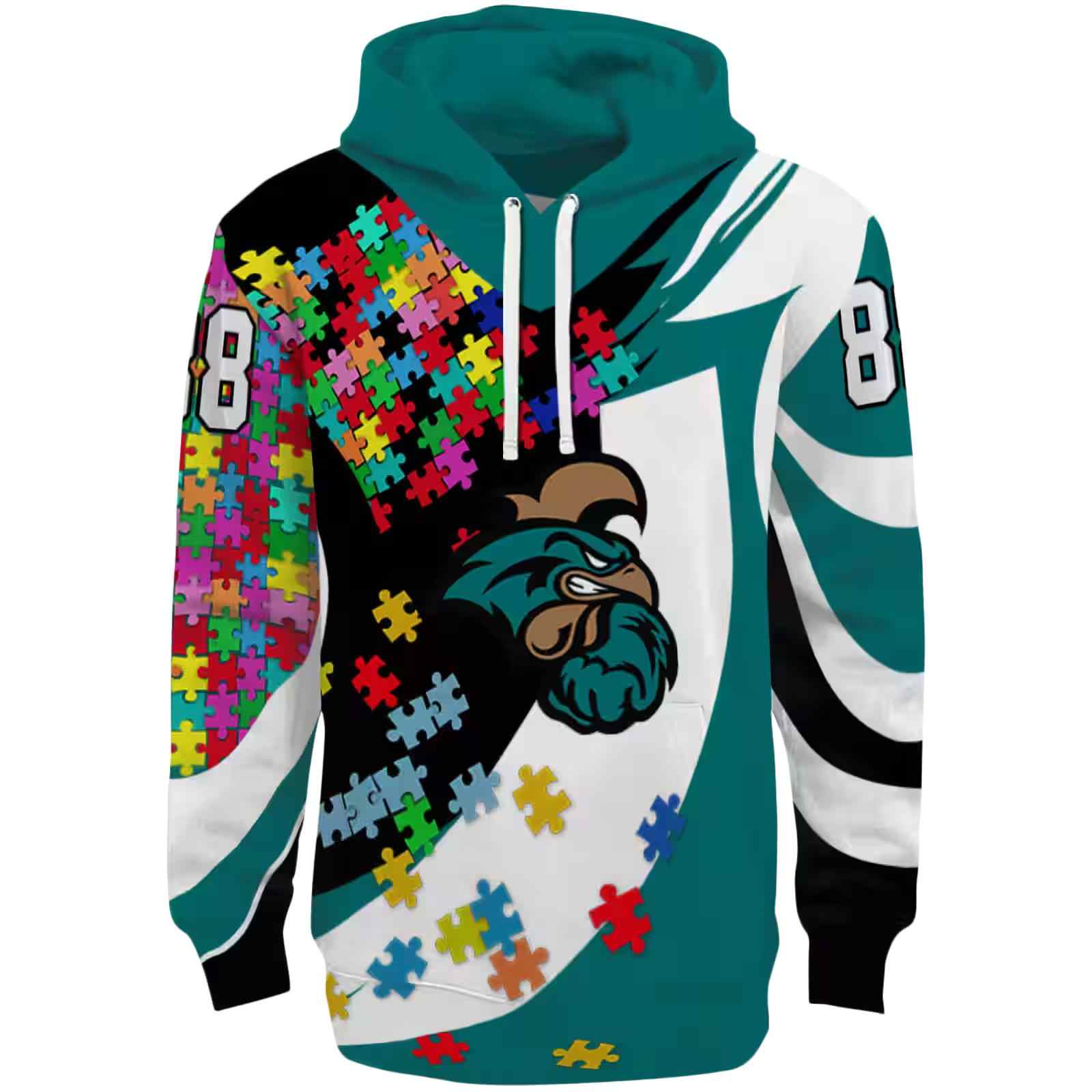 Customized Coastal Carolina Chanticleers Puzzle Pieces Green Hoodie