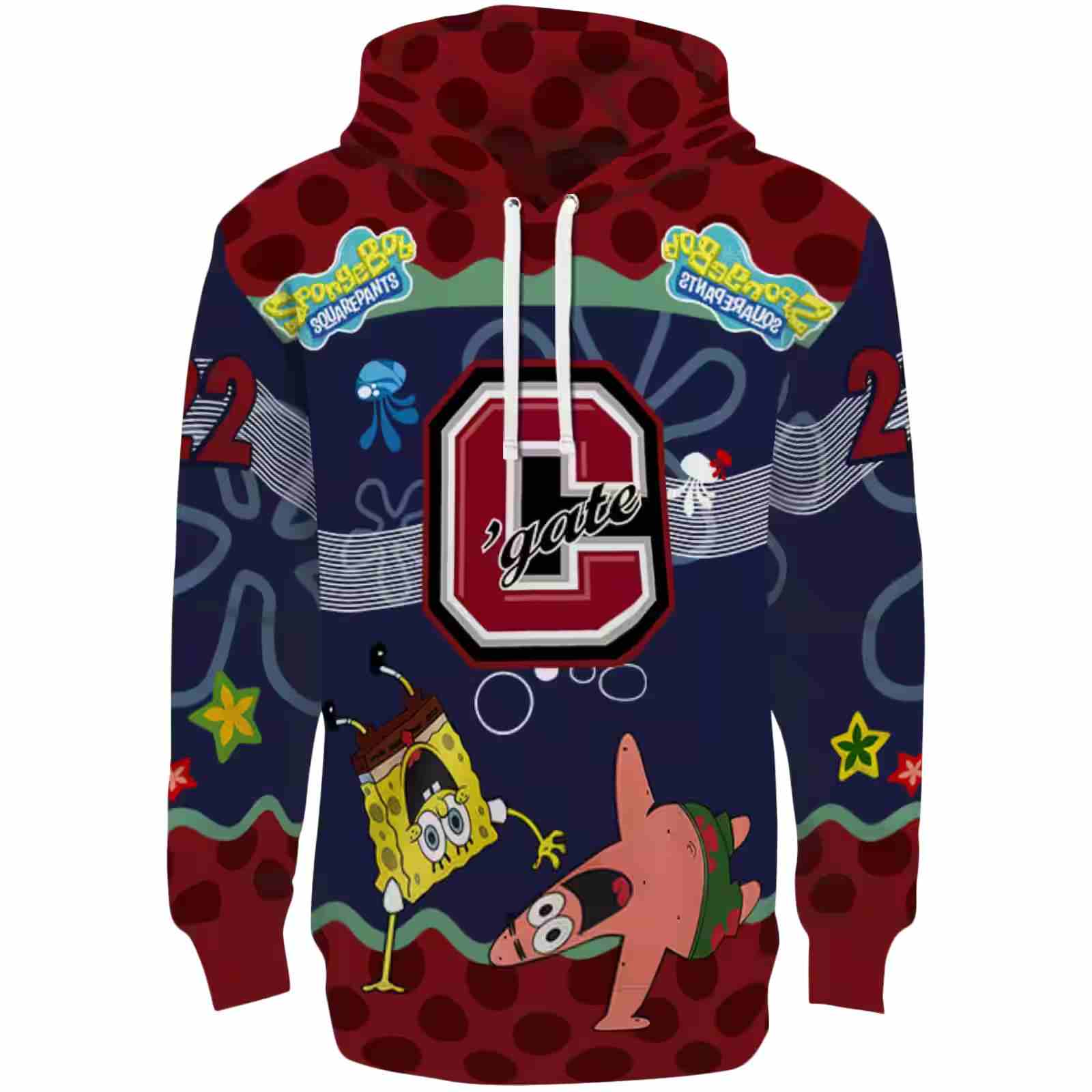 Customized Colgate Raiders Spongebob Patrick Star Maroon Navy Hoodie