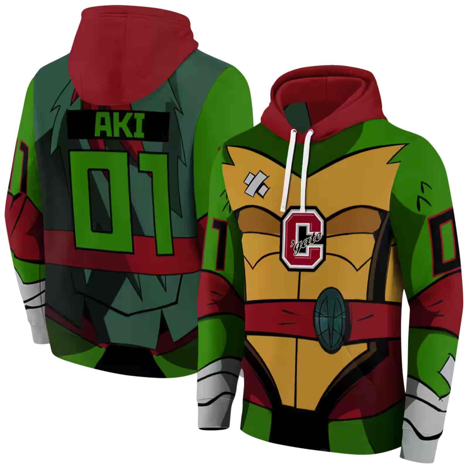 customized colgate raiders superhero armor maroon green hoodie fashion forward