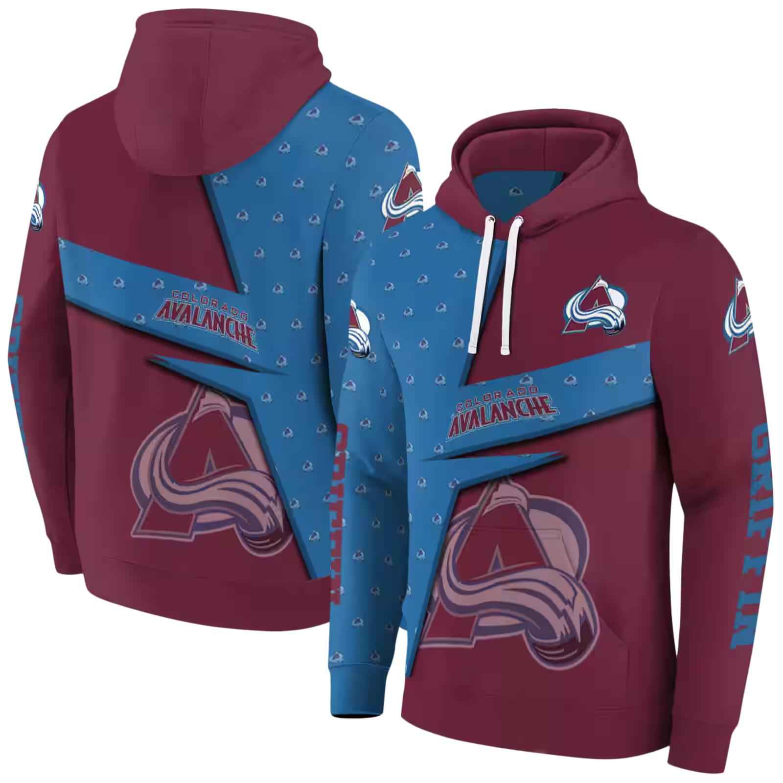 customized colorado avalanche abstract shape burgundy hoodie fashion forward