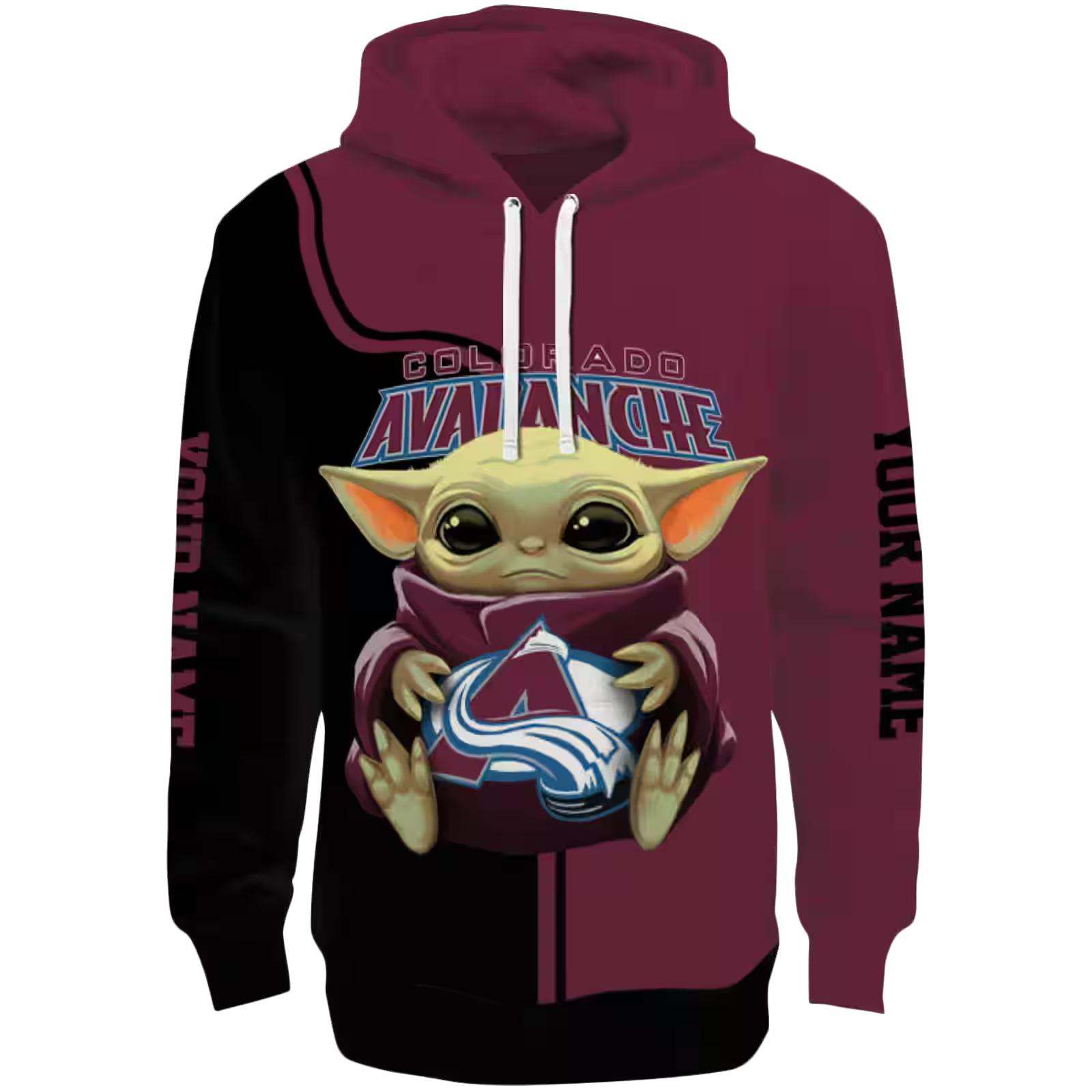 Customized Colorado Avalanche Baby Yoda Burgundy Black Hoodie