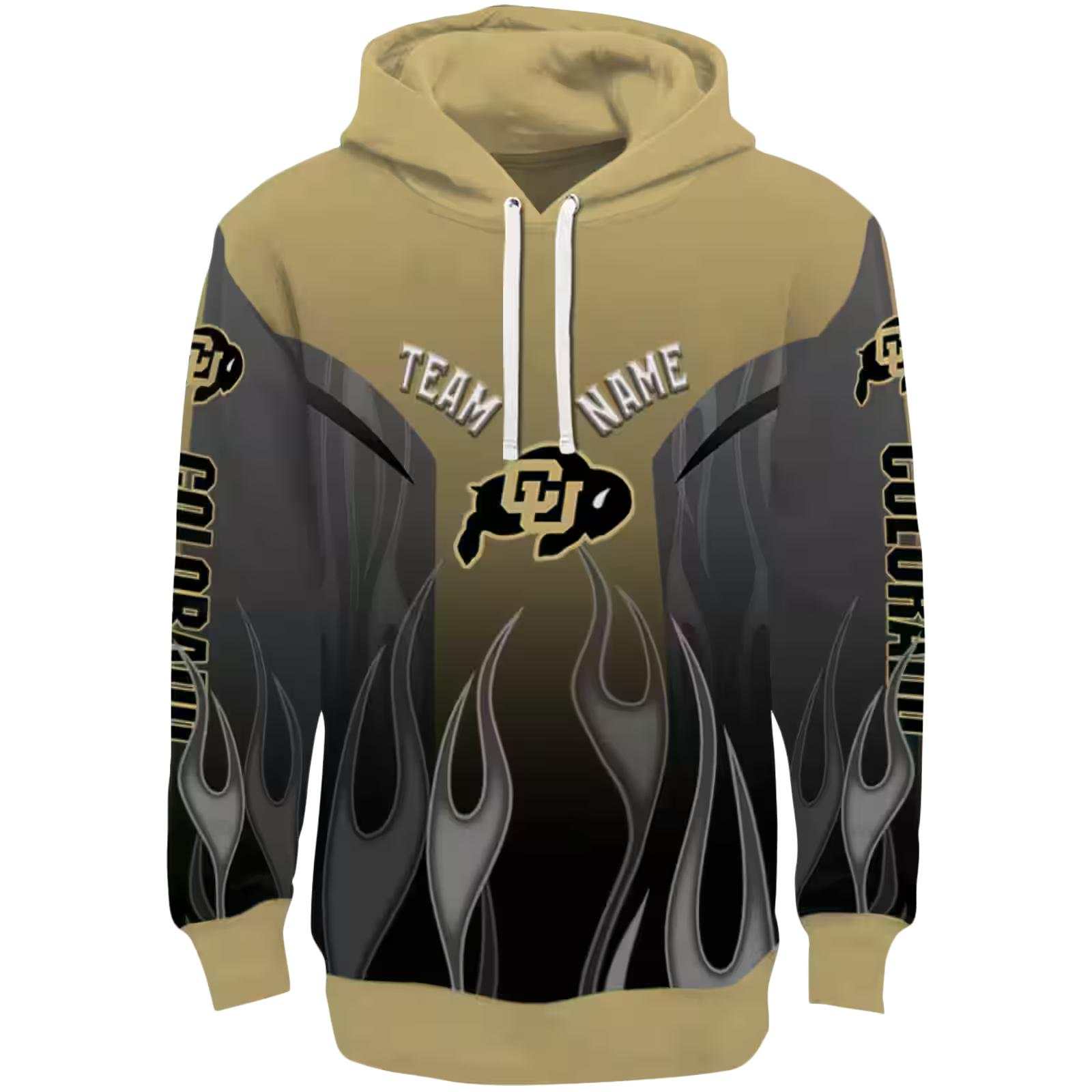 Customized Colorado Buffaloes Flame Design Gold Hoodie