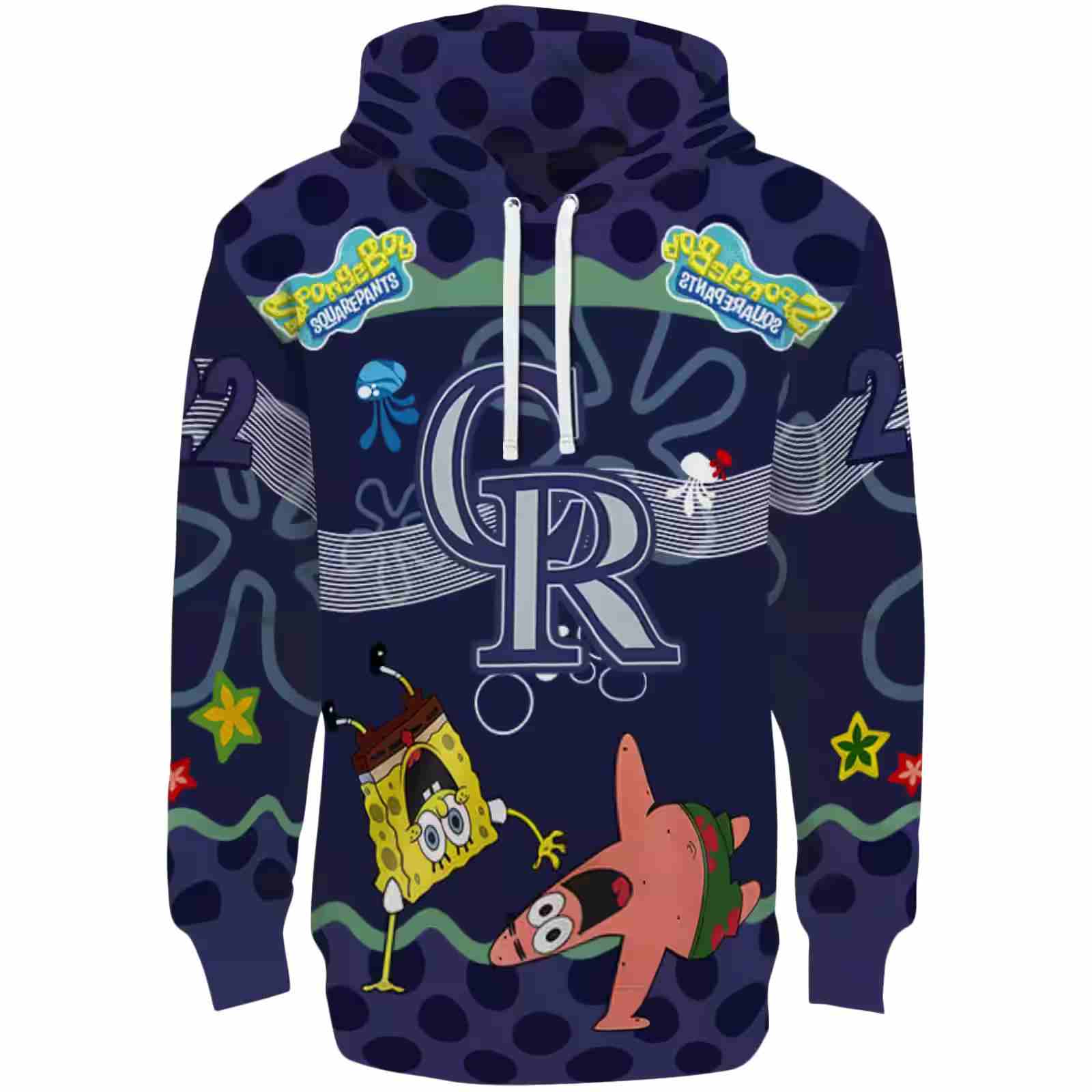 Customized Colorado Rockies Spongebob Patrick Star Blue Navy Hoodie