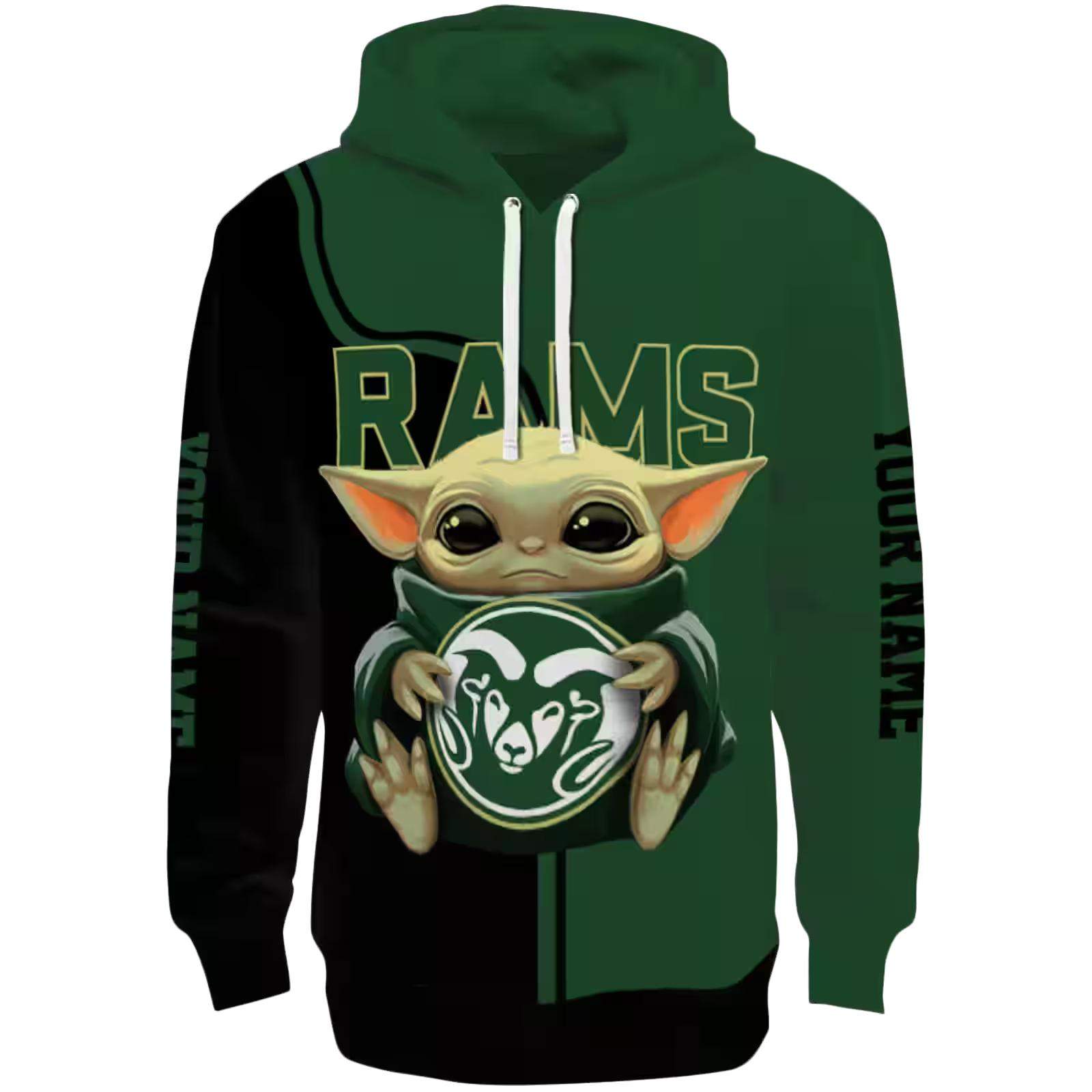 Customized Colorado State Rams Baby Yoda Green Black Hoodie