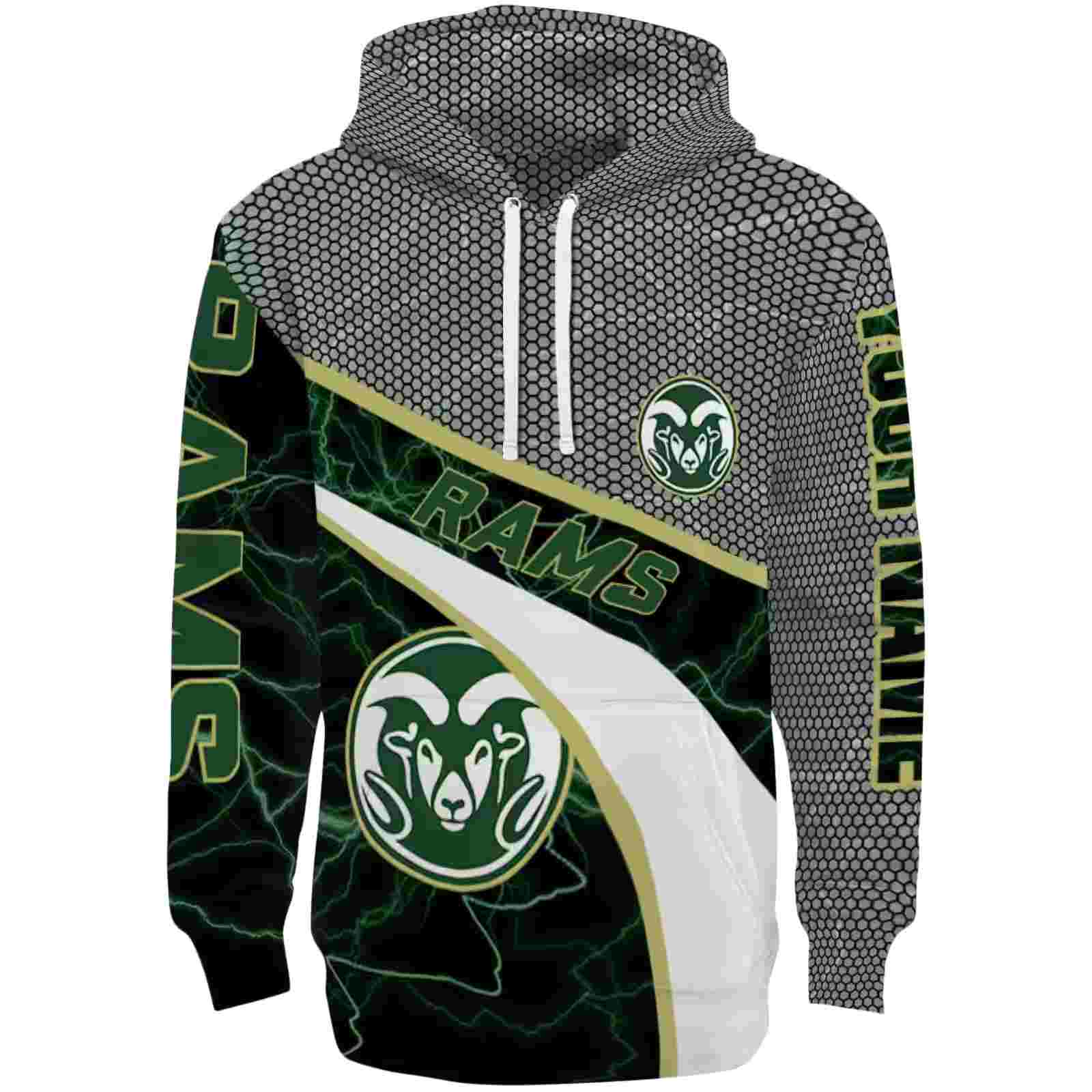 Customized Colorado State Rams Hexagonal Mesh Green Black Gray Hoodie
