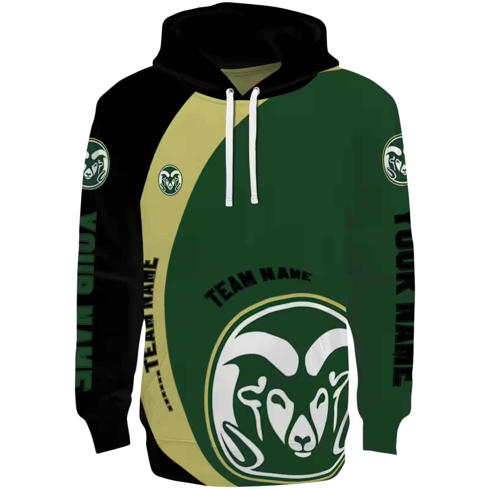 Customized Colorado State Rams Minimalist Design Green Black Hoodie