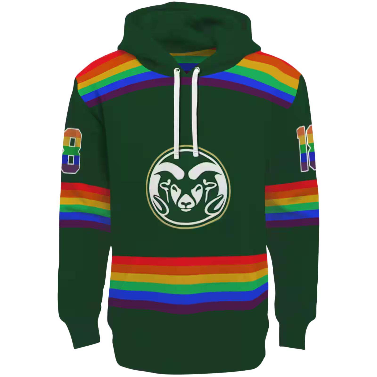Customized Colorado State Rams Rainbow Stripes Green Hoodie
