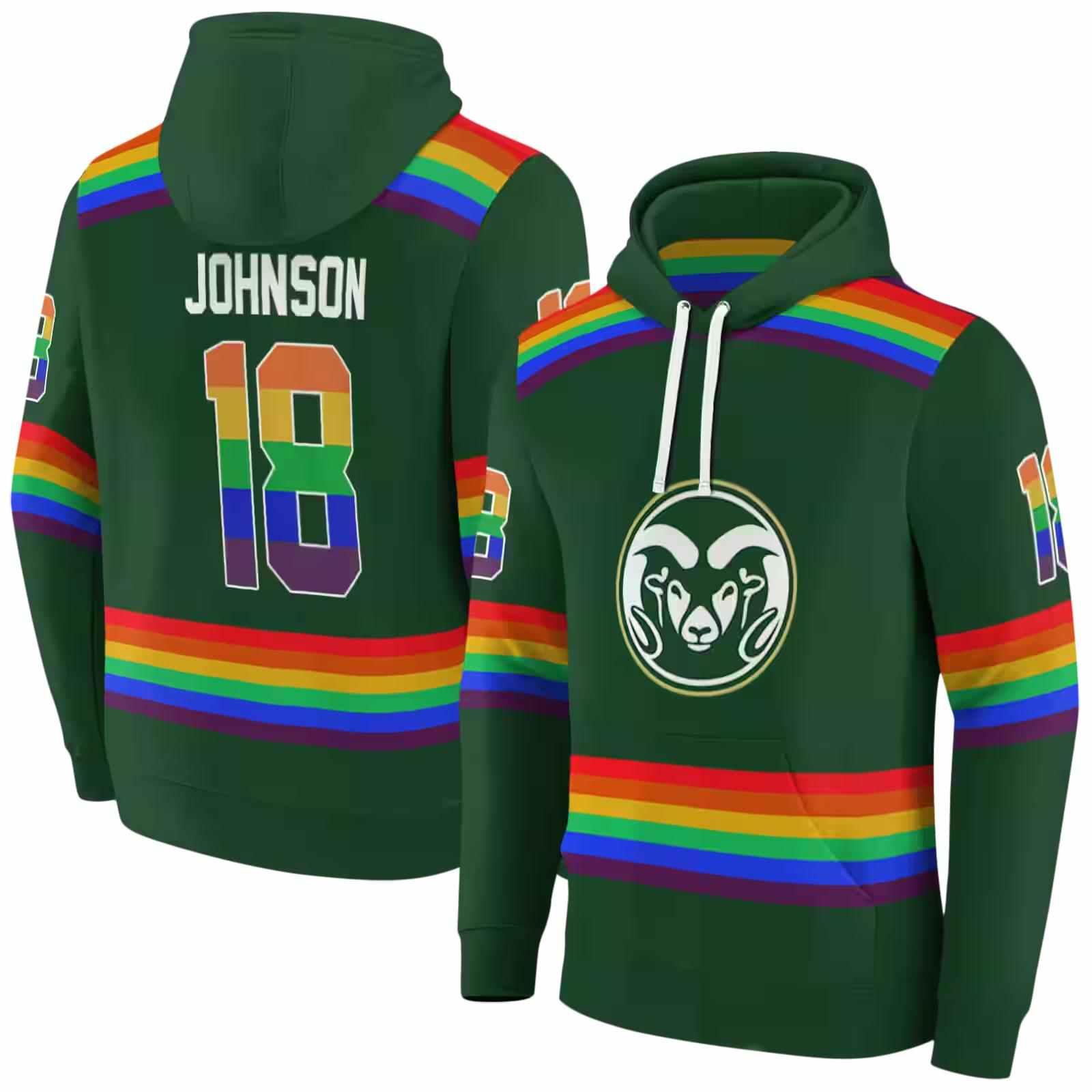 customized colorado state rams rainbow stripes green hoodie fashion forward