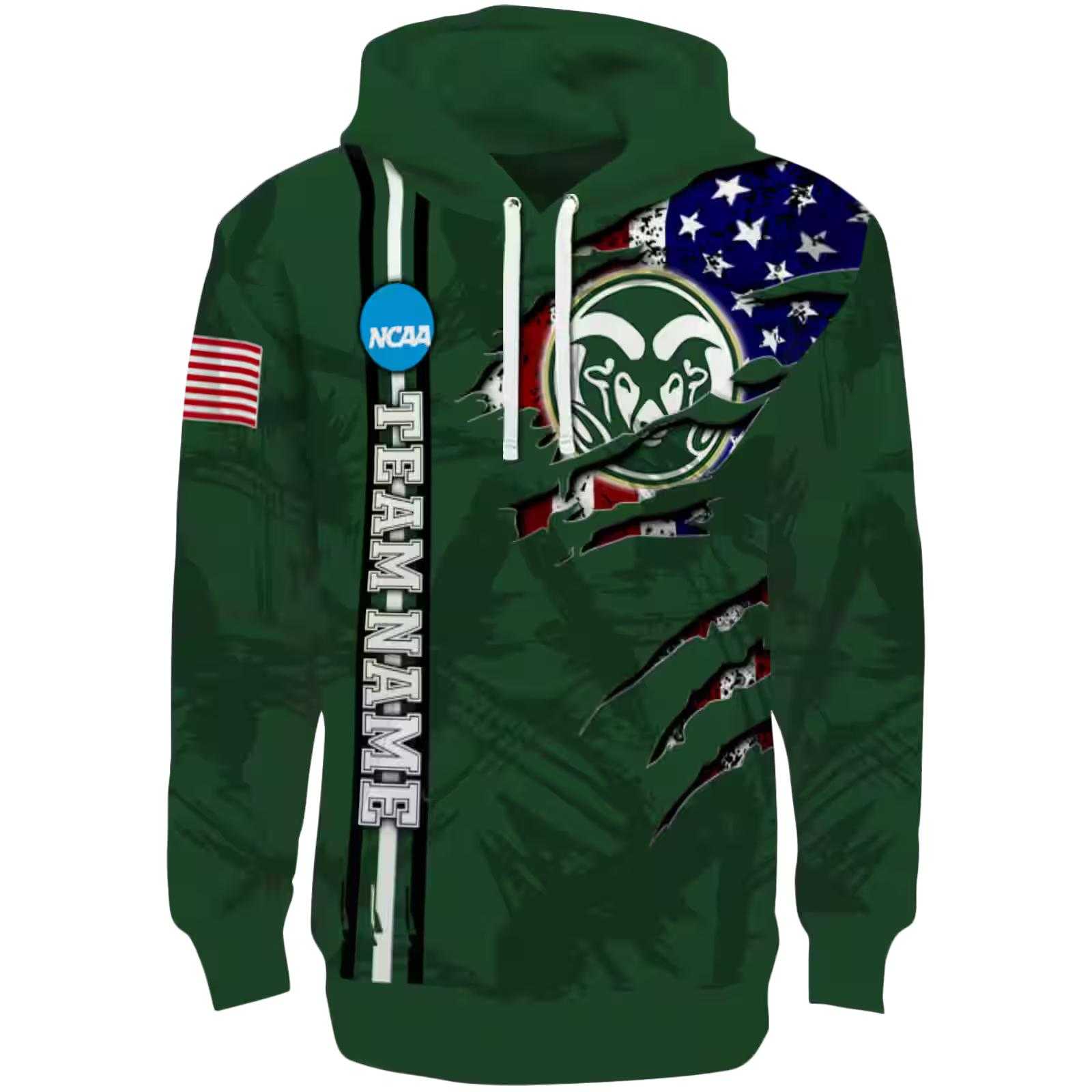 Customized Colorado State Rams Ripped Flag Green Hoodie