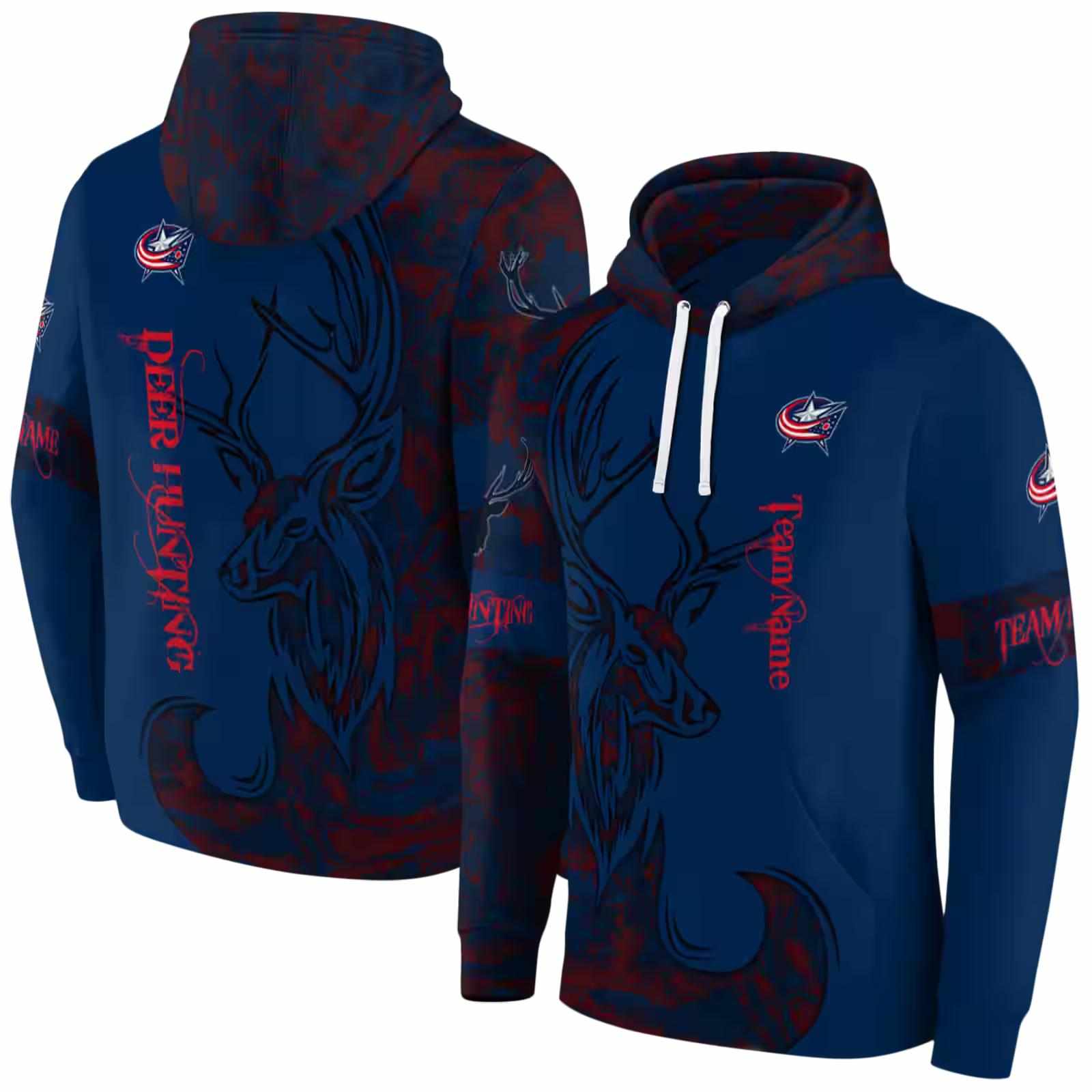 customized columbus blue jackets deer silhouette navy blue hoodie fashion forward