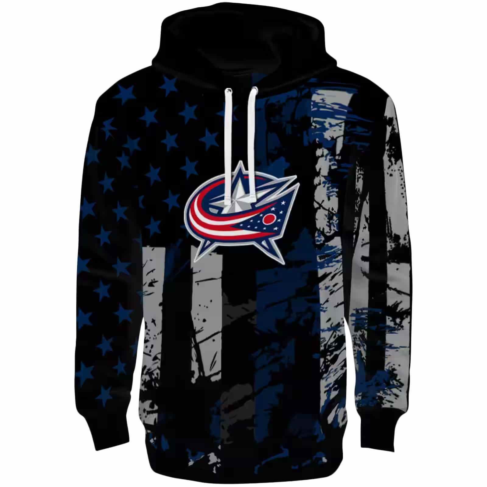 Customized Columbus Blue Jackets Distressed Flag Navy Blue Black Hoodie