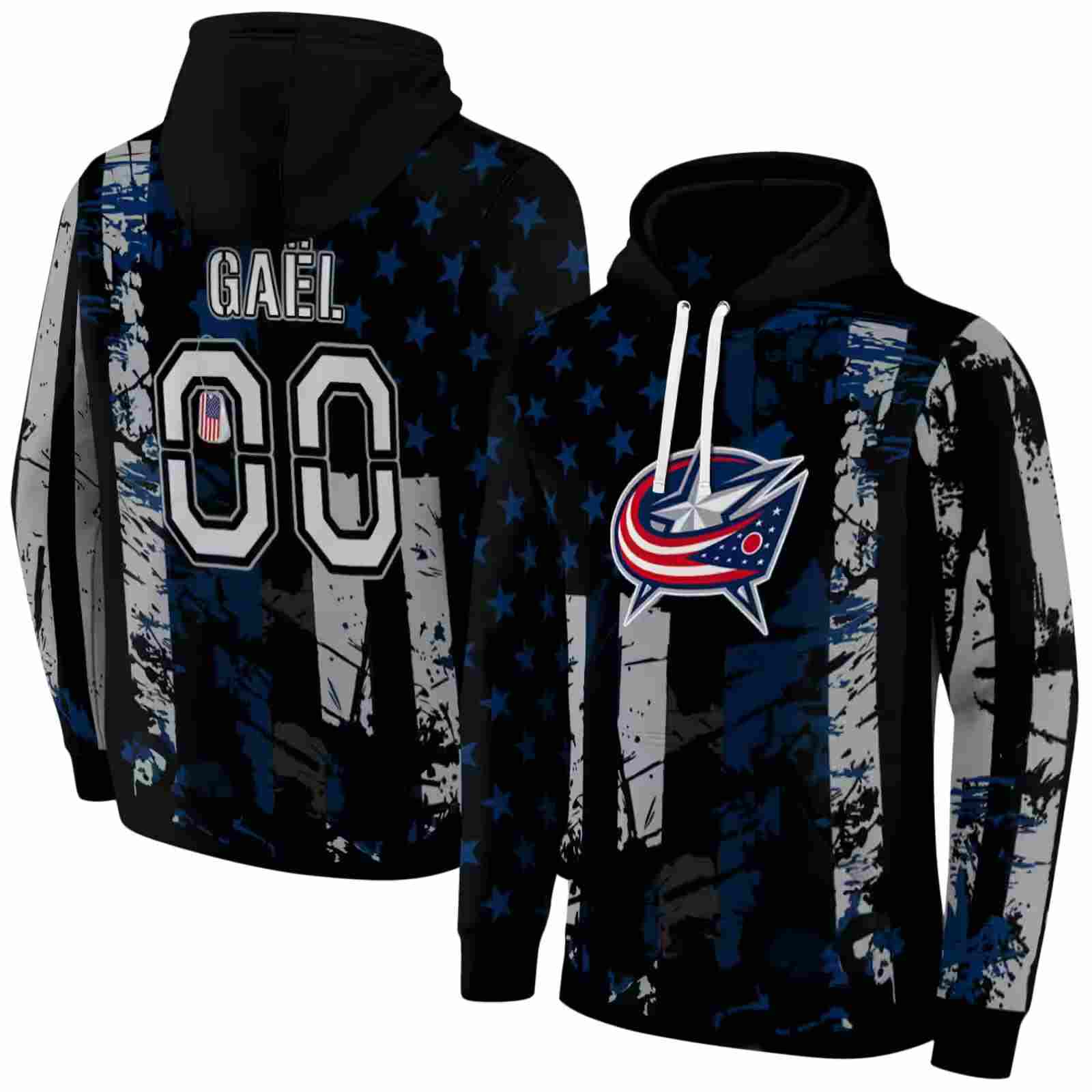 customized columbus blue jackets distressed flag navy blue black hoodie fashion forward
