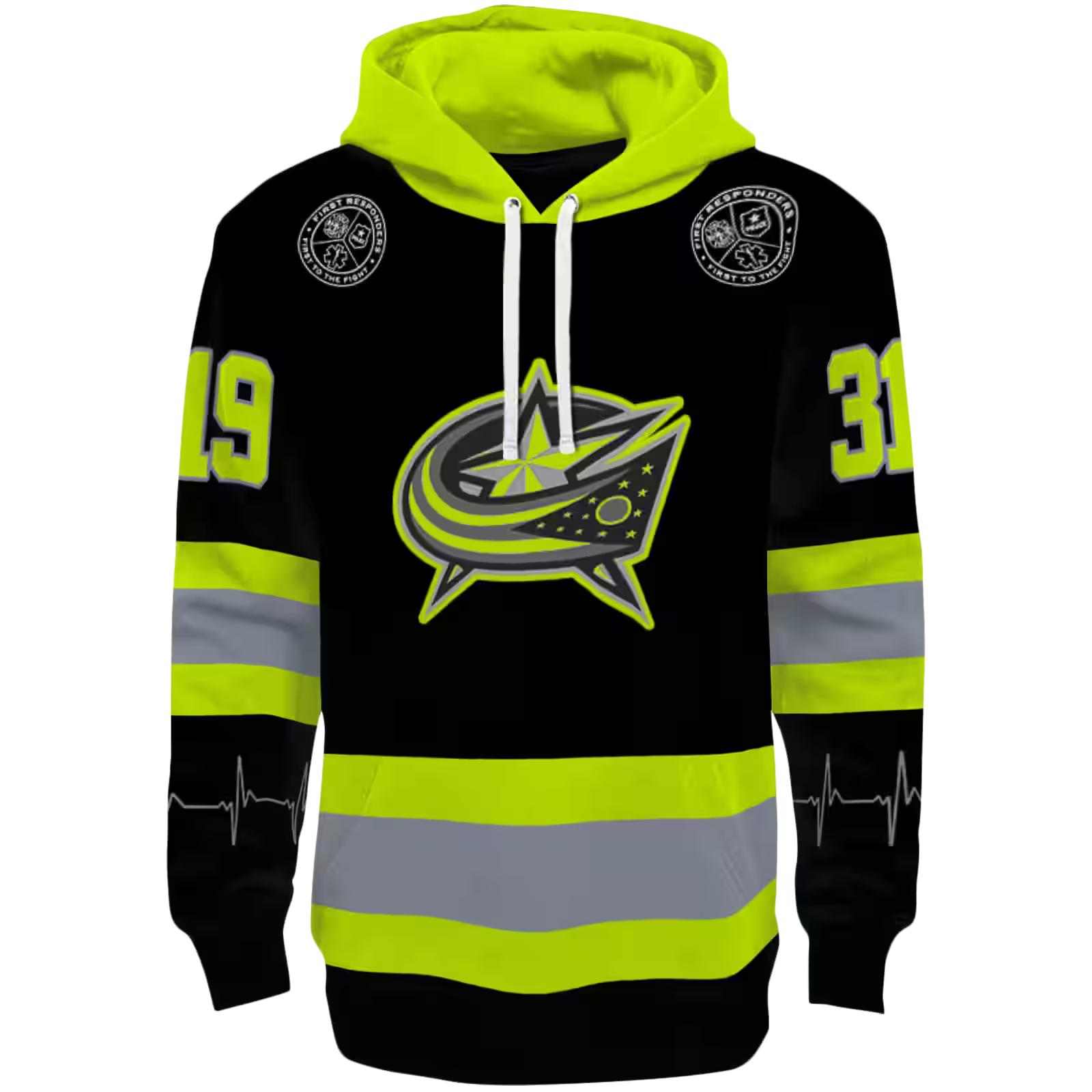 Customized Columbus Blue Jackets Safety Motif Black Neon Green Hoodie