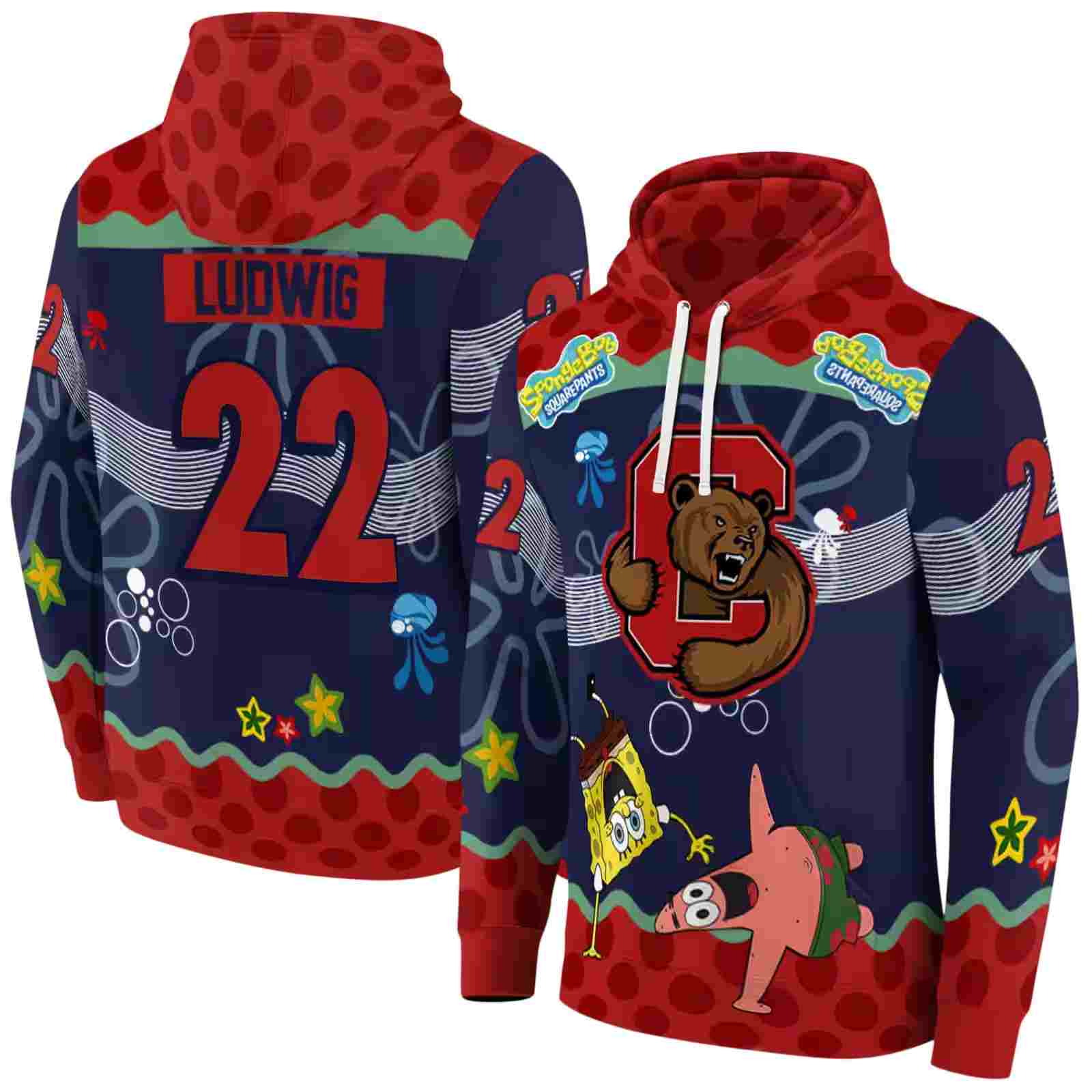 customized cornell big red spongebob patrick star red navy hoodie fashion forward