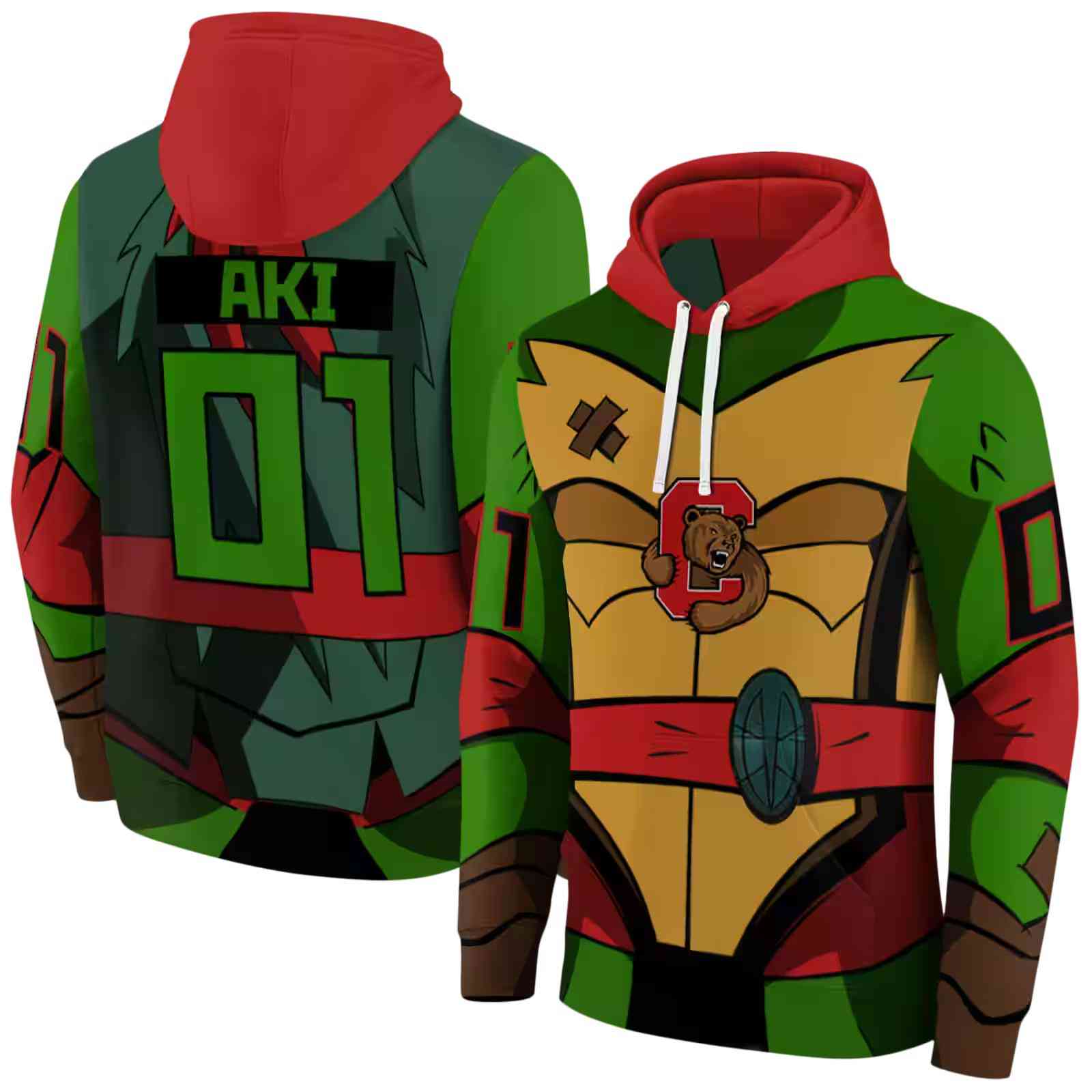 customized cornell big red superhero armor red green hoodie fashion forward