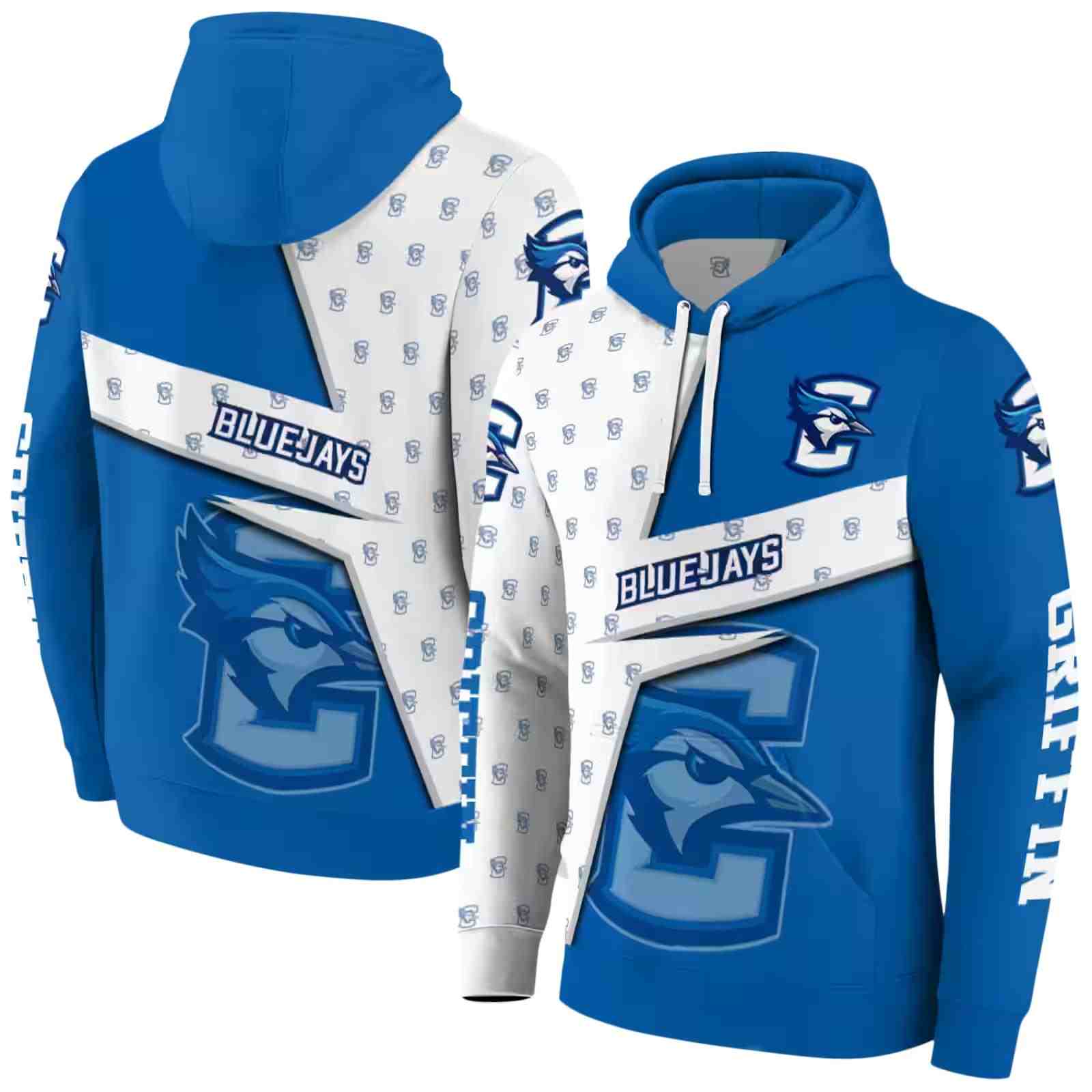 customized creighton bluejays abstract shape blue hoodie fashion forward