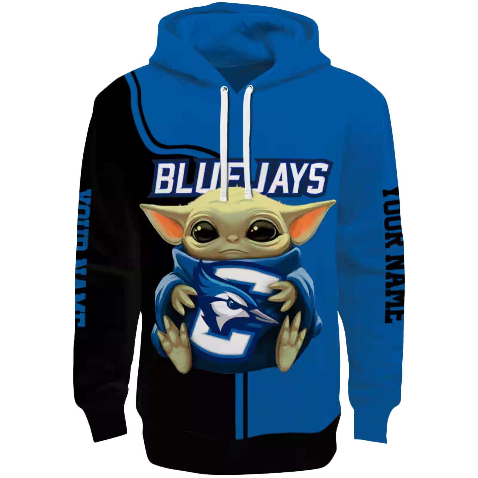 Customized Creighton Bluejays Baby Yoda Blue Black Hoodie