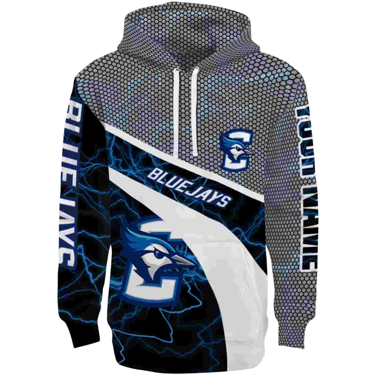 Customized Creighton Bluejays Hexagonal Mesh Blue Black Gray Hoodie