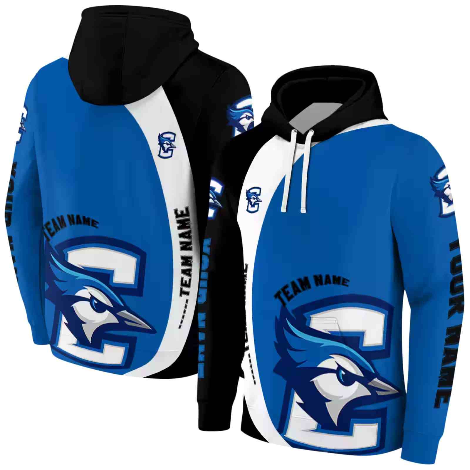 customized creighton bluejays minimalist design blue black hoodie fashion forward